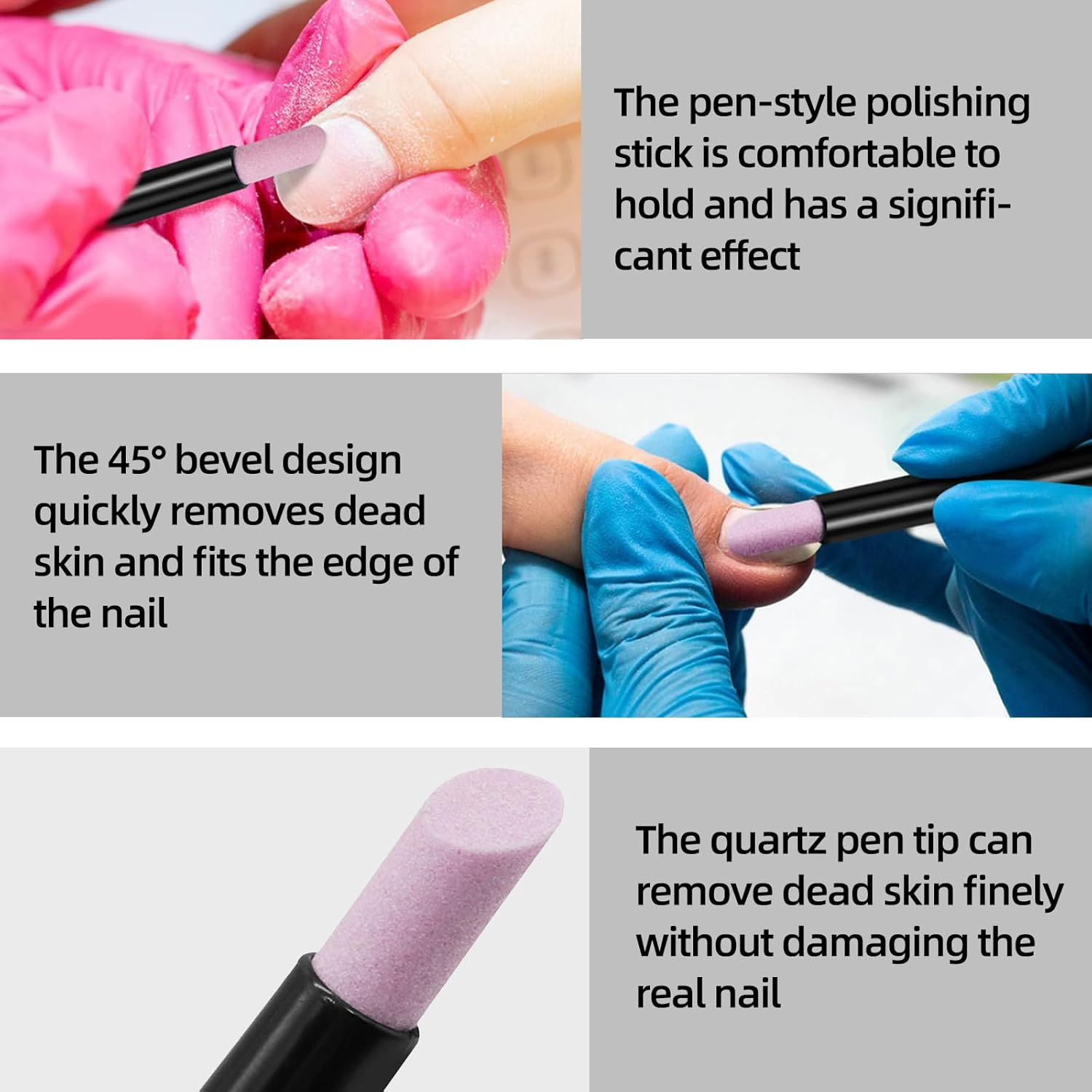 Bamyli Pack of 10 Cuticle Remover, Double Headed Nail Files, Cuticle Pusher Pens, Manicure Grinding Pens, Quartz Nail Care Set, Cuticle File Trimmer, for Nail Bed Cleaning and Care image number 3