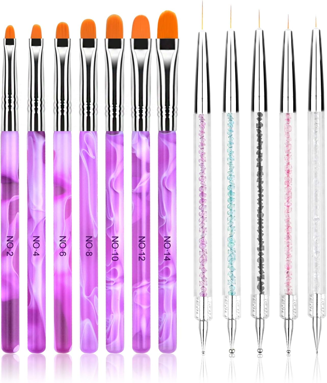 URAQT Nail Art Brushes Set, 6PCS Acrylic Nail Brush, Nail Art Pens Double Ended Nail Dotting Tools, Professional Manicure Drill Drawing Brush Nail Art Tools for DIY Nail Art Designs