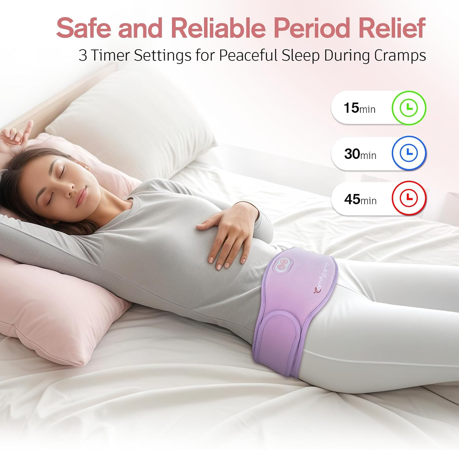 Comfytemp Portable Belly and Back Heating Pad for Period Pain Relief, 5000Mah, 3 Timer 3 Heat, Cordless Dual-Zone Menstrual Period Belt, Fast Back or Belly Heating, Present for Women Girl Mom image number 5