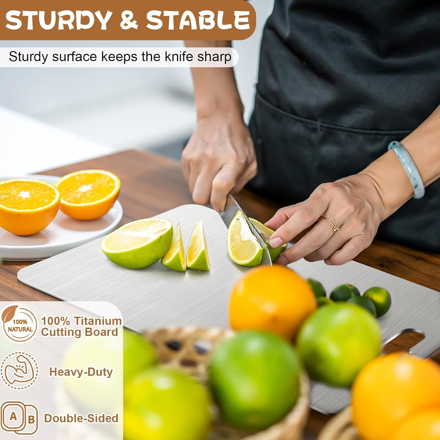 GNEL Titanium Cutting Board for Kitchen, Cutting Board Double Sided Food Grade, Chopping Boards with Handle, Dishwasher Safe, Cutting Boards for Meats, Fruits, Vegetables (12 * 9In) image number 6