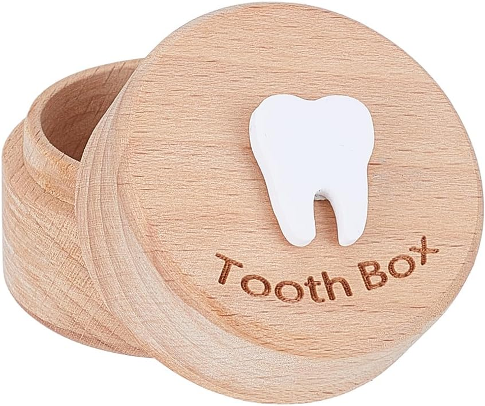 1Pc Wood Tooth Storage Box with White Tooth Pattern Wooden Teeth Keepsake Organizer Boxes Memory Box for Parents Teeth Collection Storage image number 4