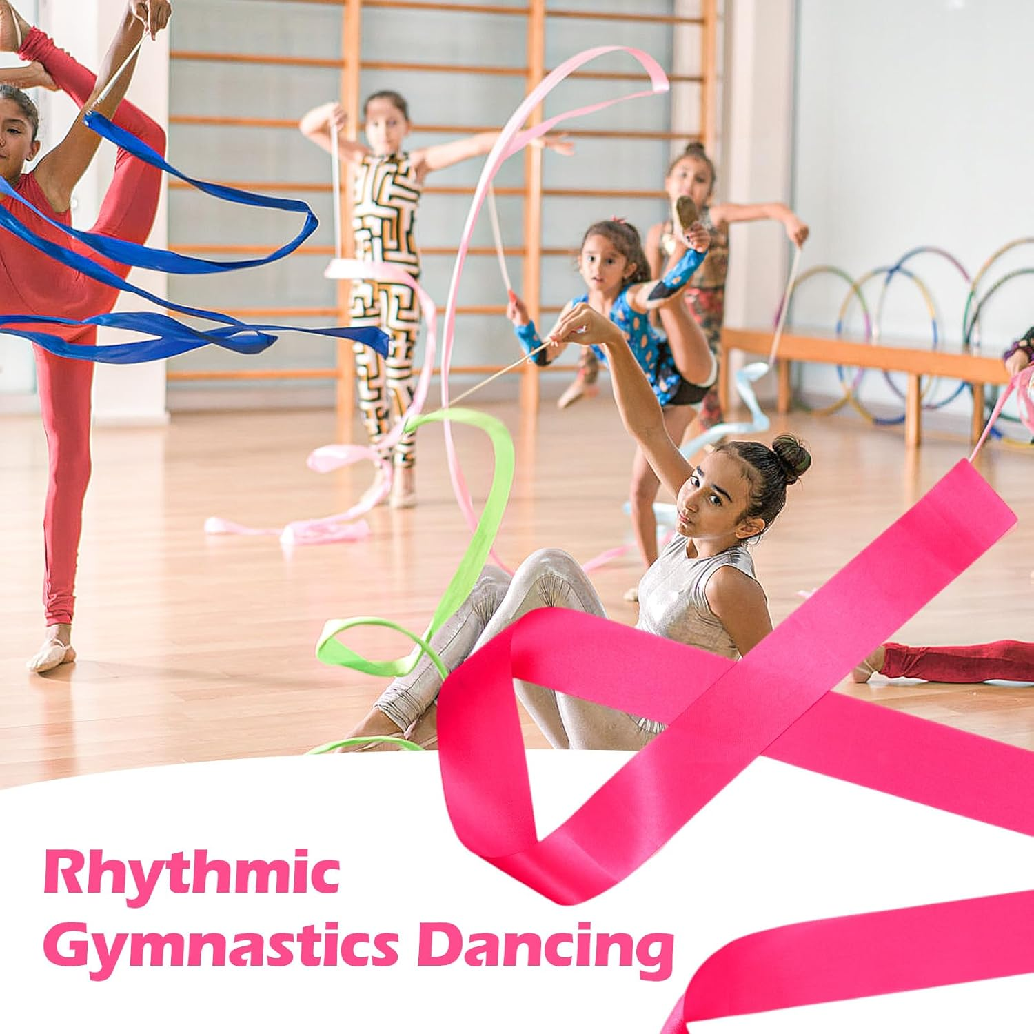 Niceup 12 PCS Dance Ribbons for Kids Mermaid Party Goodie Bag Fillers, Ribbon Dancer Wands for Birthday Gymnastics Ballet Party Favors Decoration, 78.7 Inch Purple Hot Pink Girls Ribbon Streamer image number 2