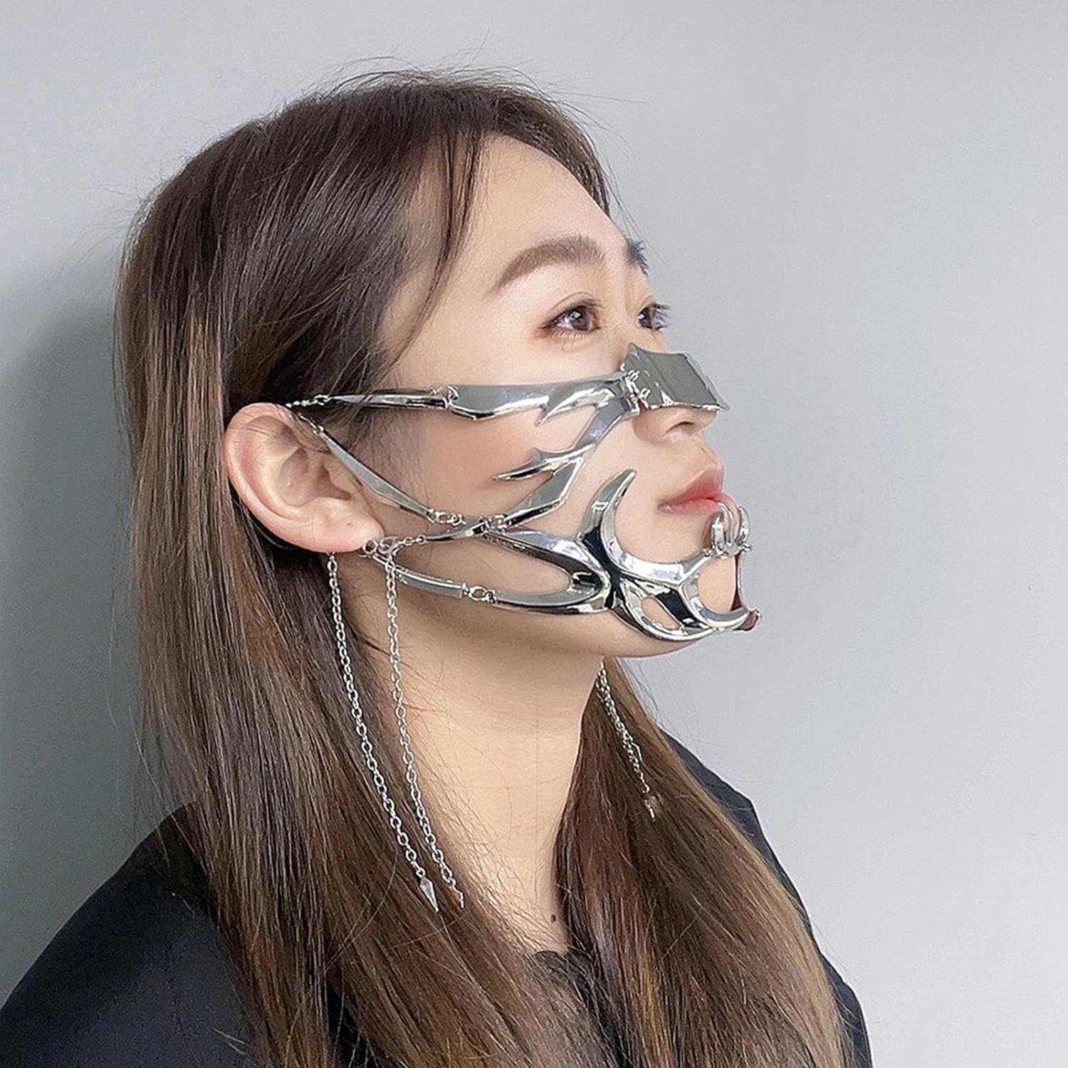 Steampunk Face Silver - Masquerade Face Decoration | Cosplay Masque Festival Half Masque Half-Face - A+B image number 6