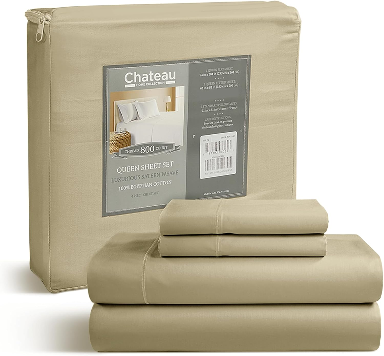 100% Cotton Bed Sheets Queen Set with Sheet & Pillowcase Sets - 800 Thread Count Bedding Sets Queen, Deep Pocket Sheets- Egyptian Cotton Sheets Queen Size- Sateen Weave Queen Sheet Set- Seafoam