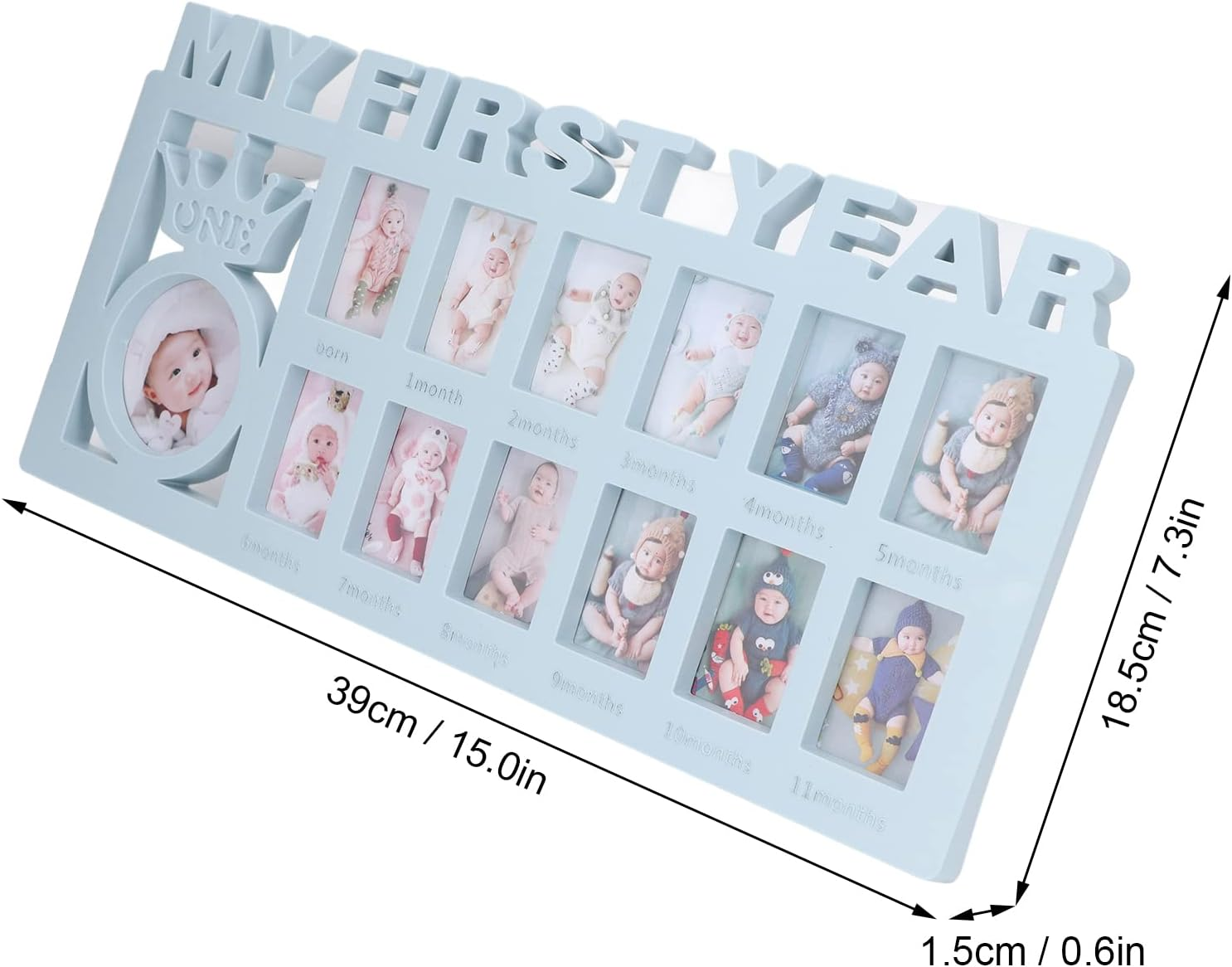 My First Year Collage Photo, Baby Milestone Keepsake Newborn Baby Registry Newborn Photo Frame Baby'S Monthly Growth Baby Photo Frame Durable Polished 12 Month Small Picture Frames(Blue) image number 3
