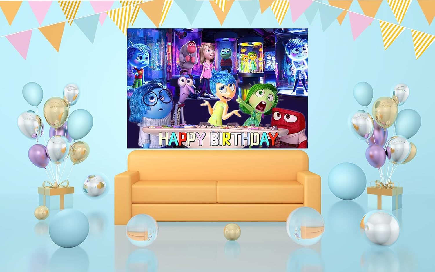 Colorful Backdrop for Birthday Party Supplies 5X3Ft inside Out 2 Theme Banner for Party Cake Table Decorations Birthday Banner image number 1