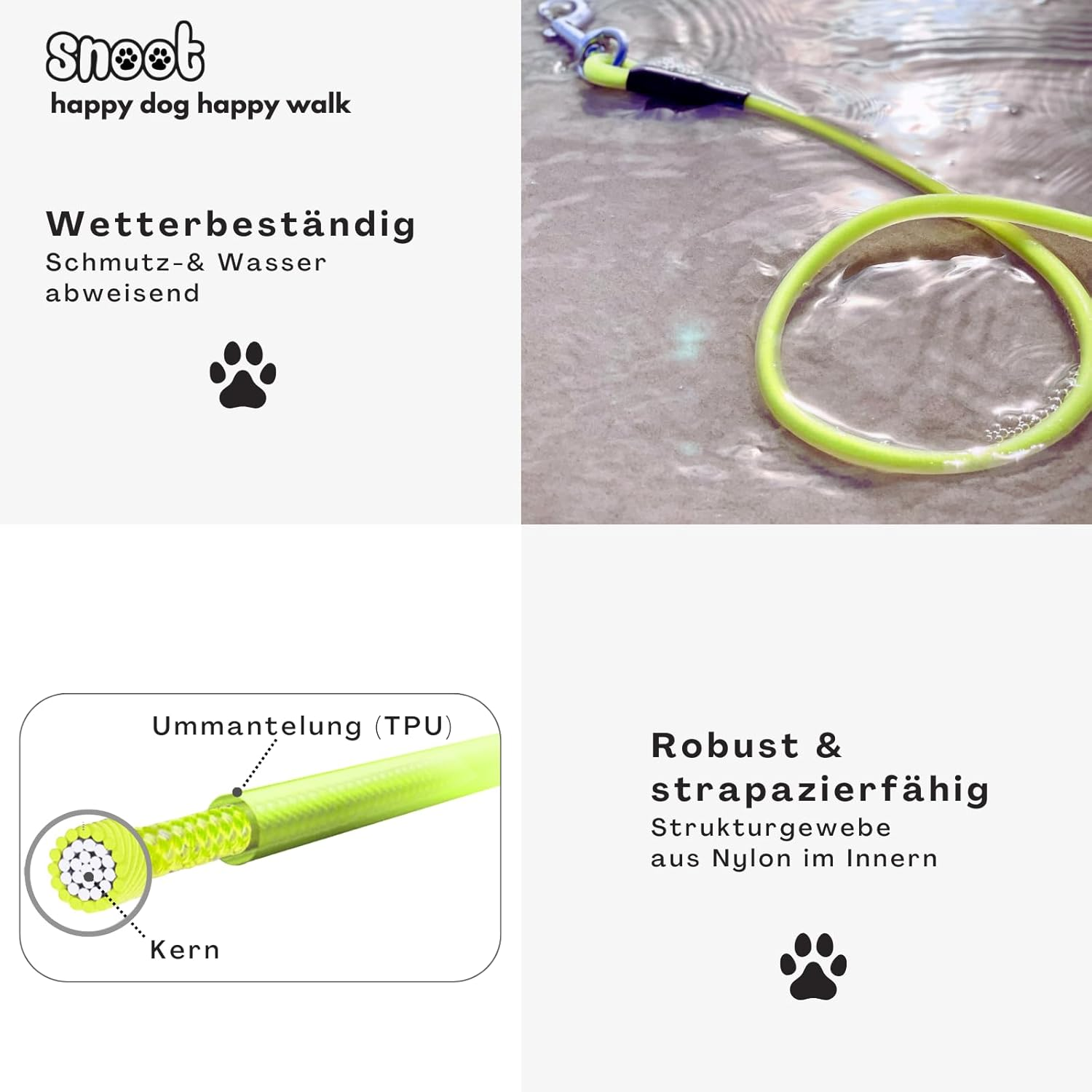 SNOOT 5 M round Lead, Recall Lead, Neon Yellow, Dog Lead, Training Lead, Very Stable, Dirt- and Water-Repellent image number 4