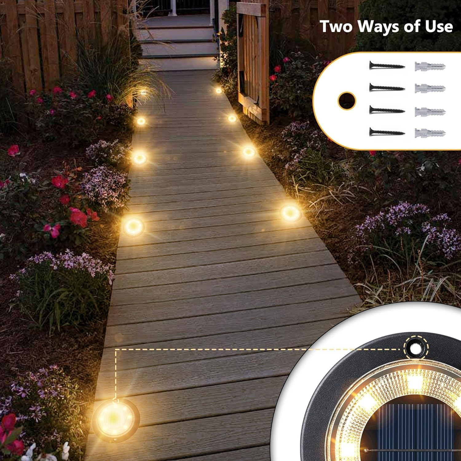 Solar Ground Lights, 12 Pack Garden Lights Solar Powered, LED Solar Pathway Lights Outdoor, In-Ground Lights LED Landscape Lighting for Pathway Patio Walkway Yard Lawn Deck (Warm White) image number 3