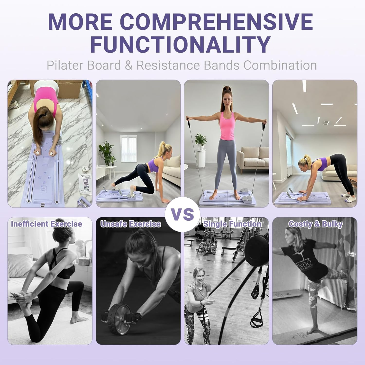 Pilates Board - Pilates Reformer Set, Multi-Purpose Foldable Pilates Reformer Board for Home, 5 in 1 Pilates Sliding Board