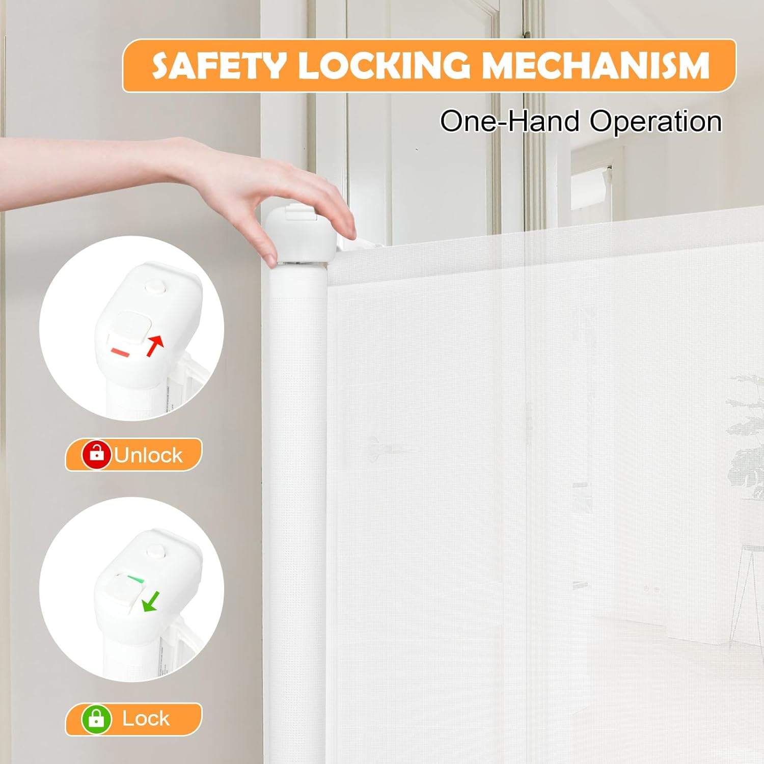 Retractable Safety Gate - Upgraded Stair Gates for Dogs, 180X86Cm Stair Safety Gates Pets, Easy Operation Dog Gate, Stair Gates for Baby/Pet Indoor Outdoor image number 5