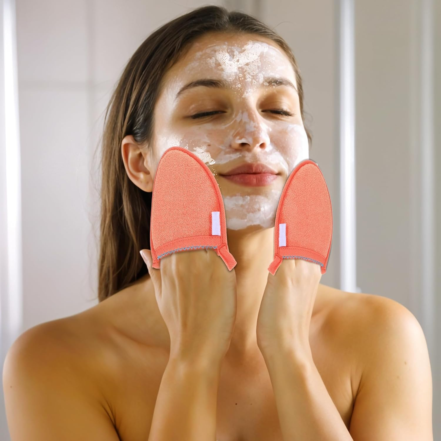 Ptwola 4 Pcs Exfoliating Facial Scrubber Mitt Face Cleanser Wash Mittens Exfoliator Deep Face Cleaning Polishing Gloves Body Skin Dead Dry Remover Pad Tool for Men Women Bath Shower Spa Skincare image number 5