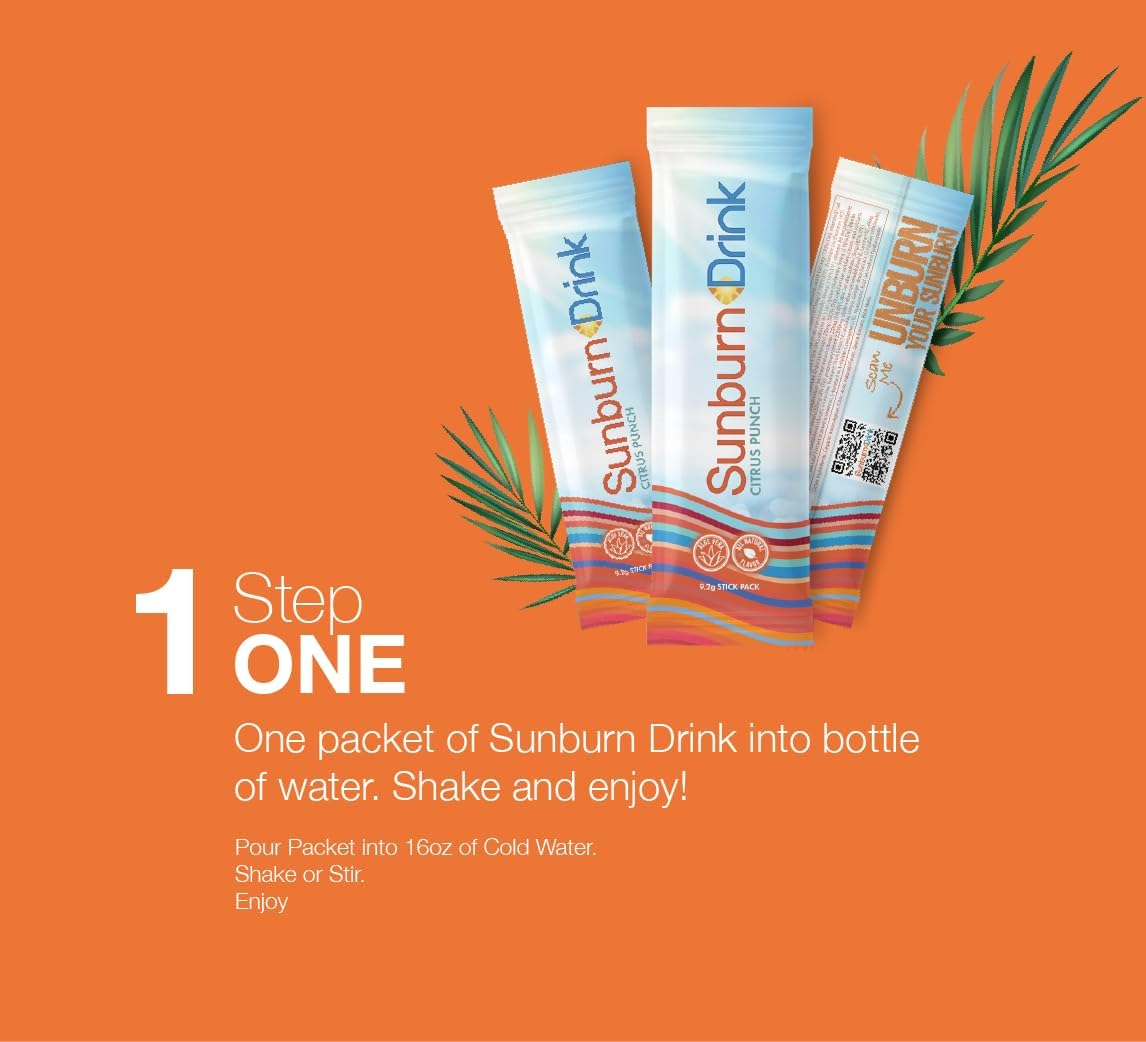 Sunburn Drink - Twin Pack - after Sun Skin Care - Supports Healthy Skin from the inside Out -Promotes Hydration - Sun Damage Support - Mix with Water - Travel Size image number 2
