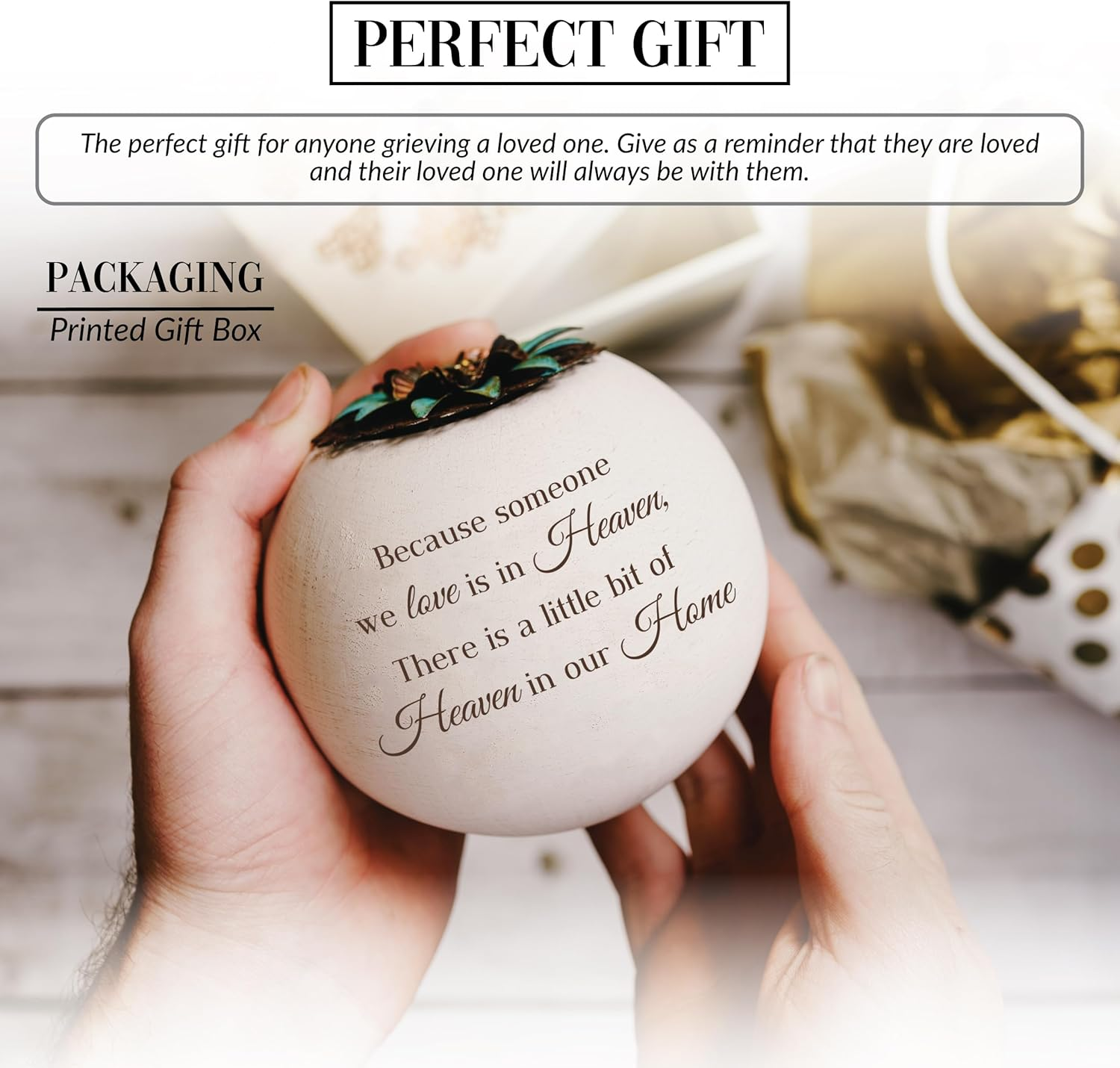 Pavilion - a Little Bit of Heaven in Our Home - 4" round Tealight Terracotta Candle Holder with Metal Lid in Memory Loss of Loved One Remembrance Bereavement Grief Funeral Gift with Beautiful Gift Box image number 4