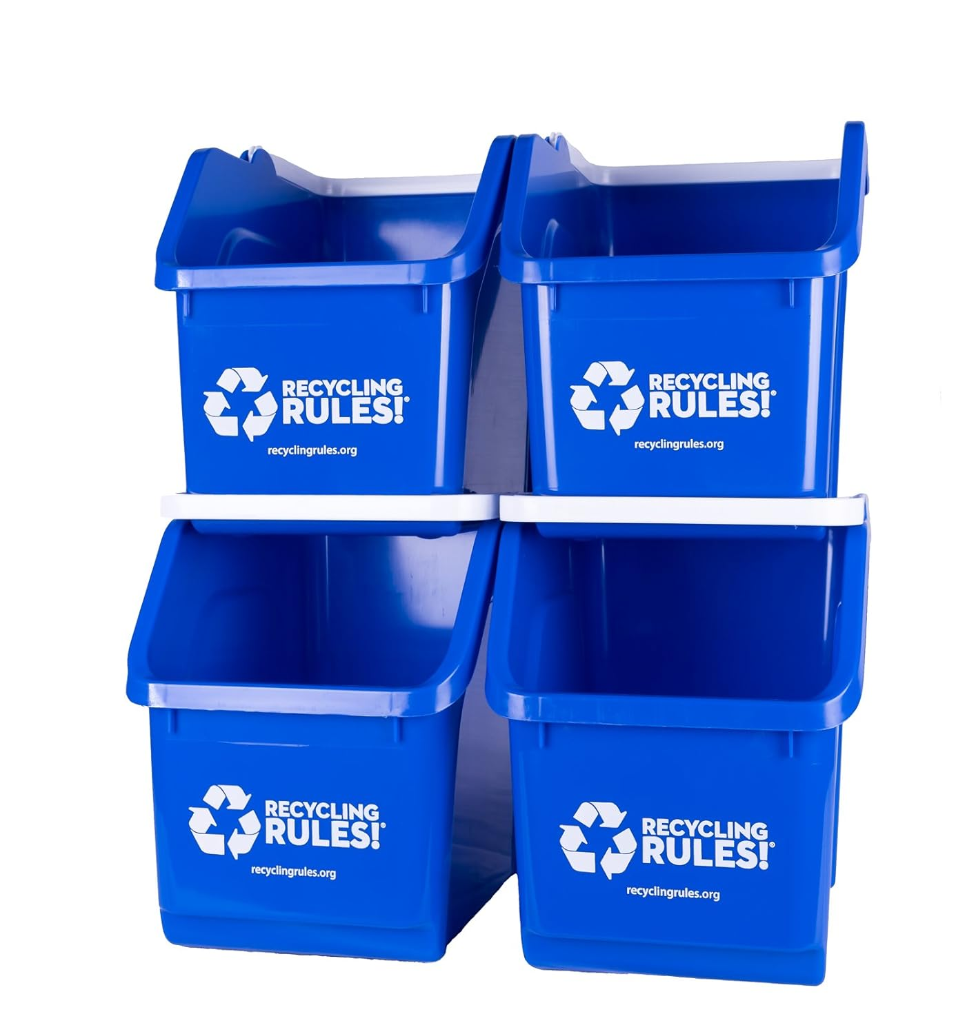 Recycling Rules 6 Gallon Stackable Recycling Bin Container in Blue, Eco-Friendly Bpa-Free Handy Recycler with Handle, 4-Pack image number 2