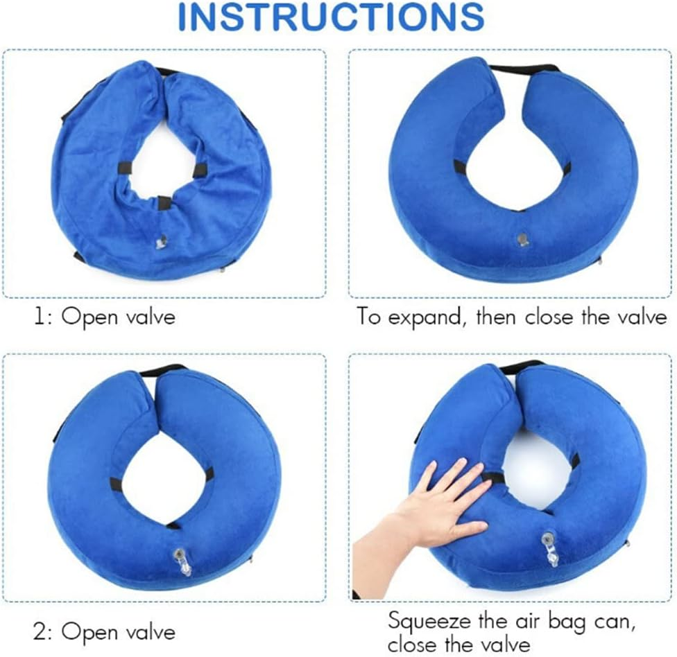 NACOCO Inflatable Dog Collar Recovery - Soft Protective Cat Cone for Pets to Prevent from Touching Stitches after Surgery Adjustable (Small, Blue)