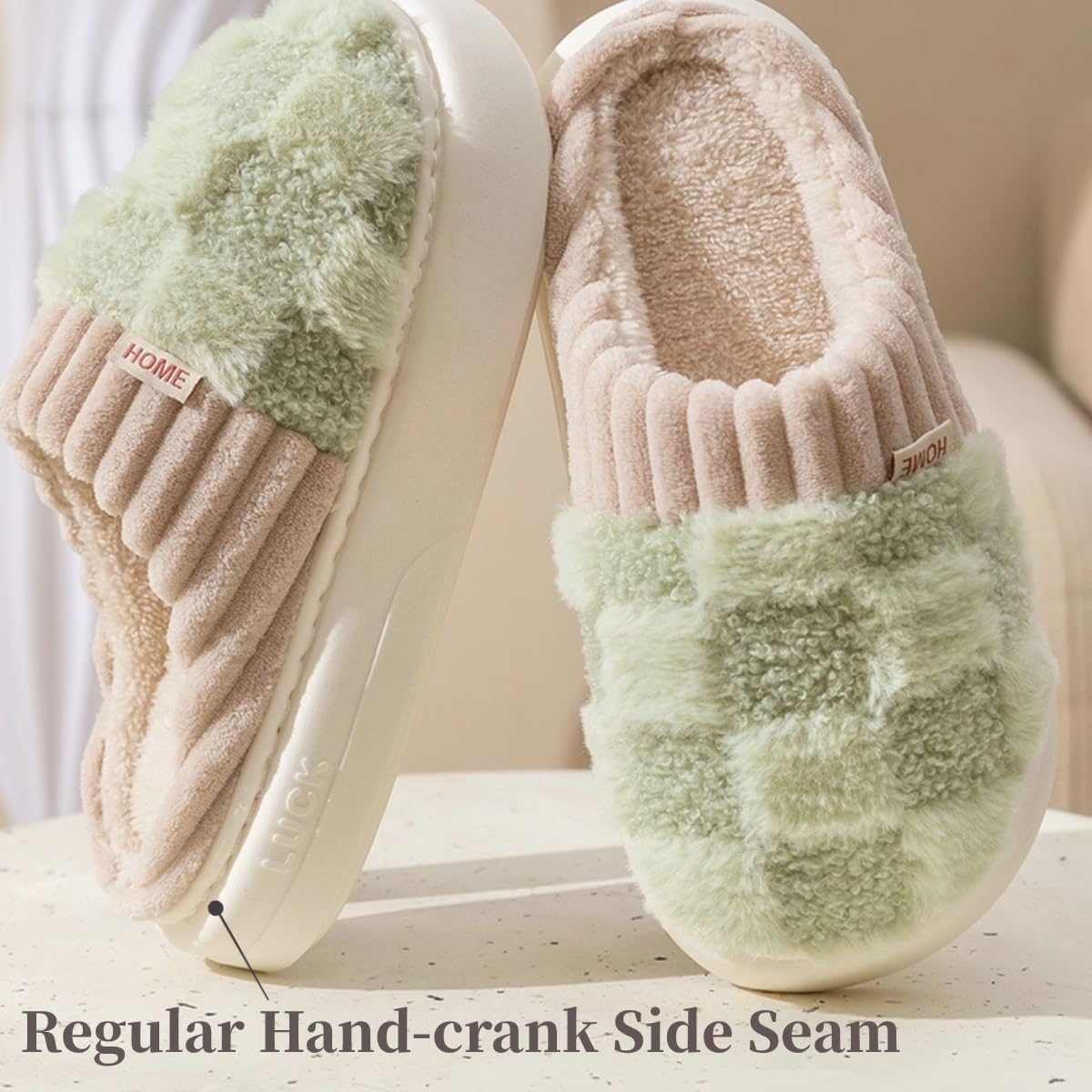 Checkered Slipper House Slippers for Women Men Plush Warm Fuzzy Slippers Flyffy Bedroom Shoes Indoor Slip On image number 7