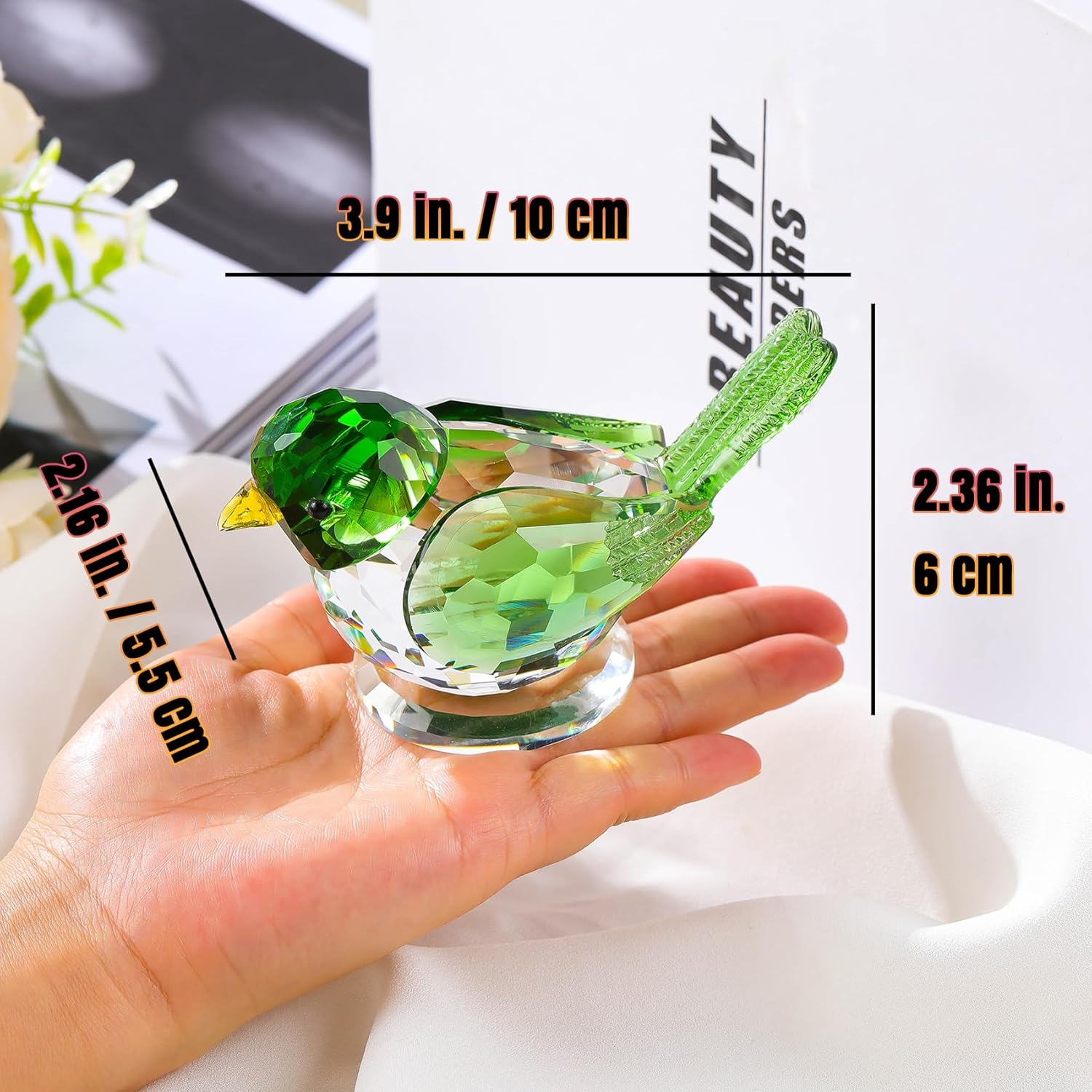 Ornalrist Crystal Green Clear Birds Figurine Handmade Collectible Animal Figurines Gifts for Him Dad Table Home Decoration Paperweight - Blue image number 6