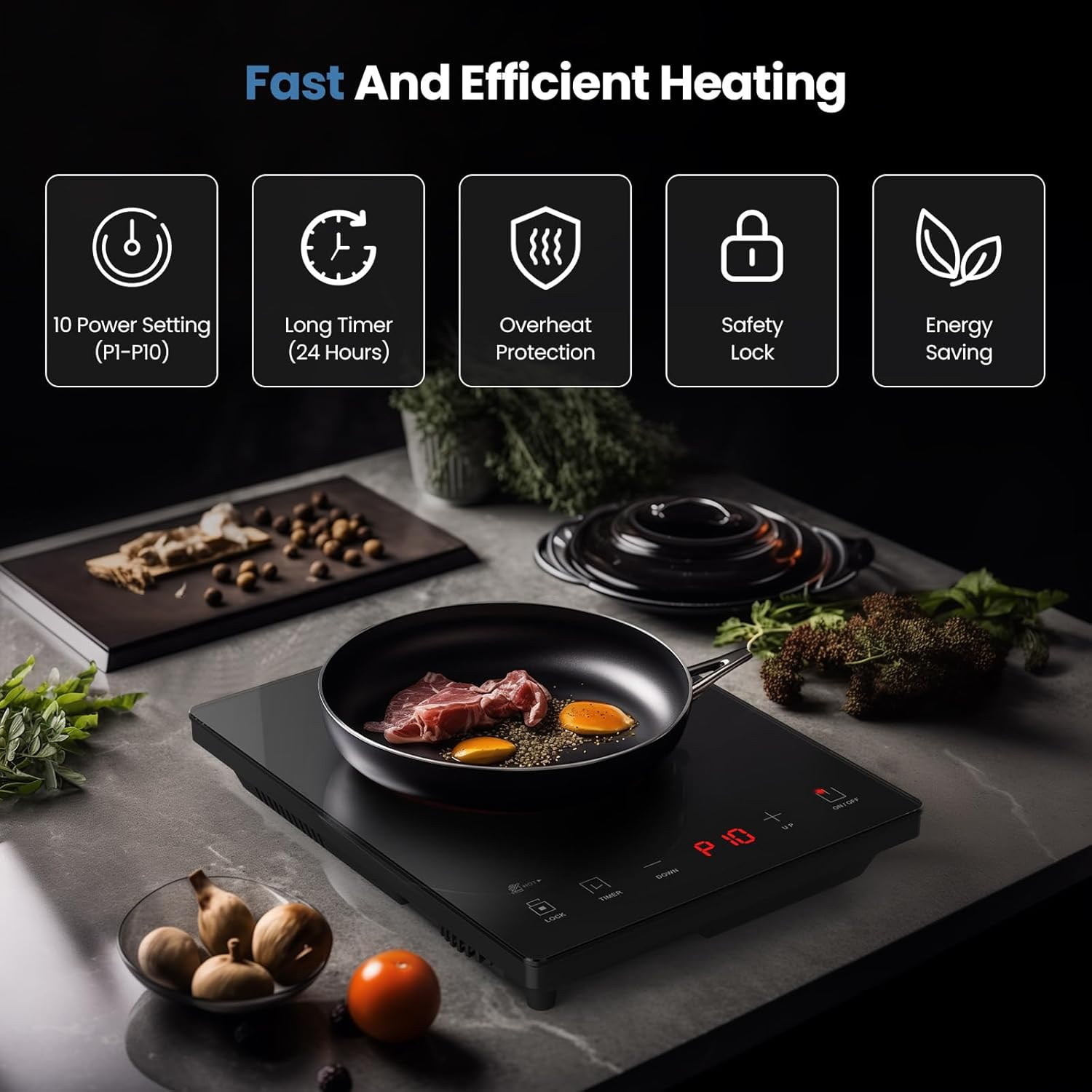 3500W 220V Hot Plate with 10 Power Levels,Ultra-Thin Induction Cooker Ceramic Glass Portable Induction Cooktop for Home Cooking with 24-Hour Timer Black AU Adapter image number 2