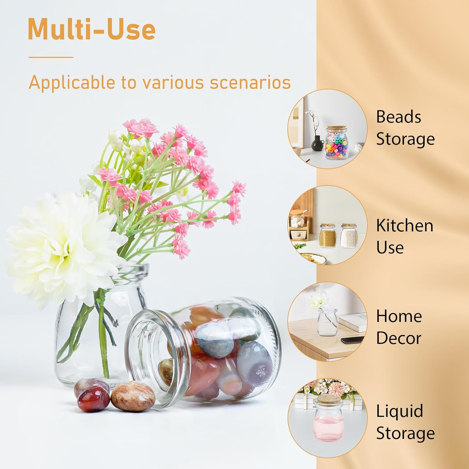 FJNATINH 4PCS Empty Glass Jars with Cork Stoppers Clear Glass Bottle Mini Vases Jars Message Wish Bottle for DIY Art Crafts Projects Decoration Party Supplies Wedding(Pudding Shape) image number 6