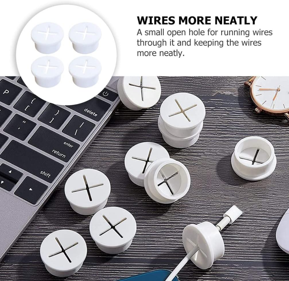 TEHAUX 15Pcs Desk Grommet Cord Wire Holders - Flexible White Cable Grommets for Furniture and Table Cable Management, Wall Pass through Included (White) image number 6