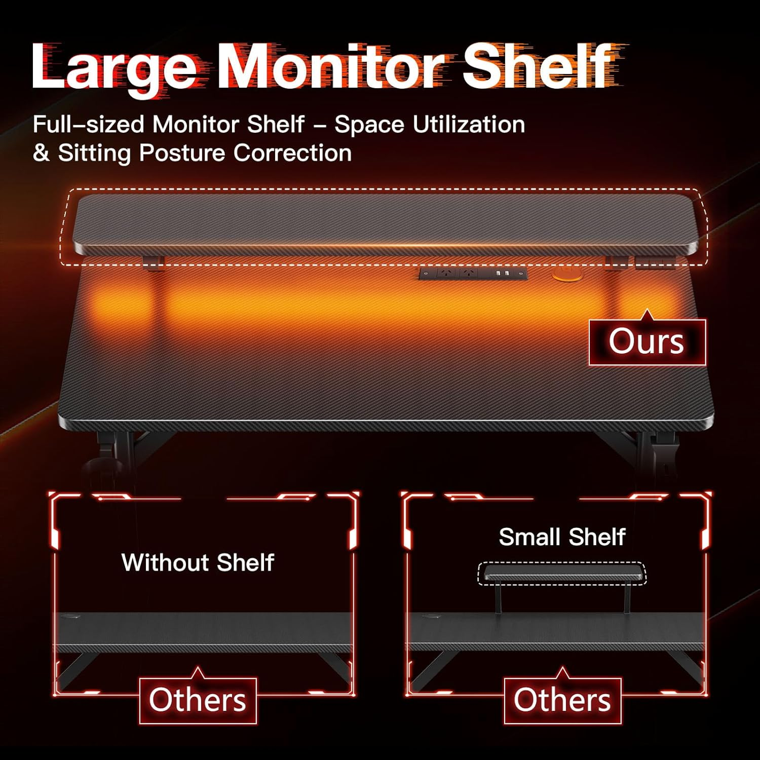 ODK Gaming Desk with LED Lights & Power Outlets,10 Color Adjustable,Gaming Table with Monitor Shelf, Gomputer Desk, Computer Table, 80 * 50 * 88Cm, Black image number 1