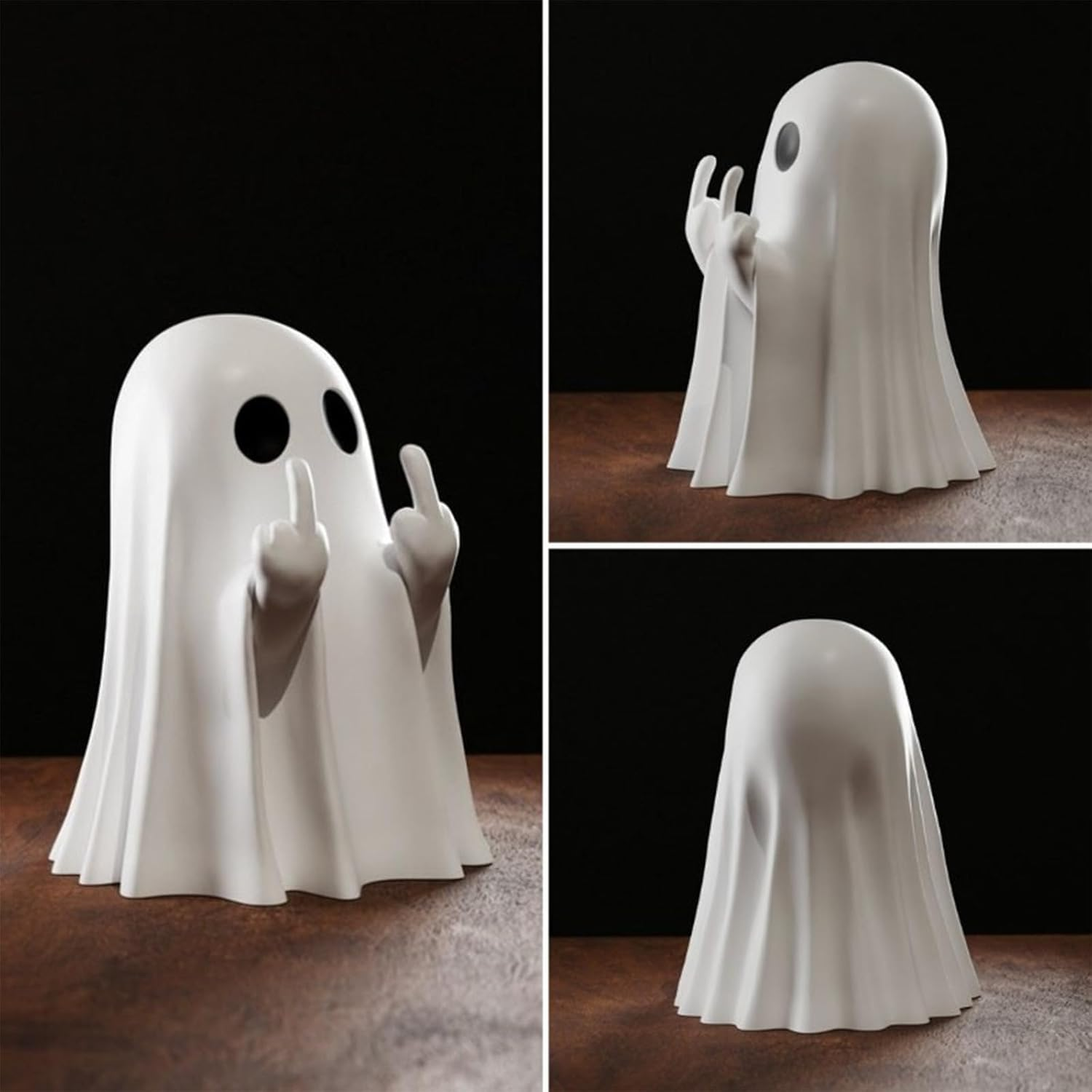 Halloween Ghost Figurine for Indoor & Porch Decor, 2Pcs Gothic Spooky Resin Figurine, Cute Finger Ghost Ornaments, Spooky Home Decor, Halloween Decorations image number 3