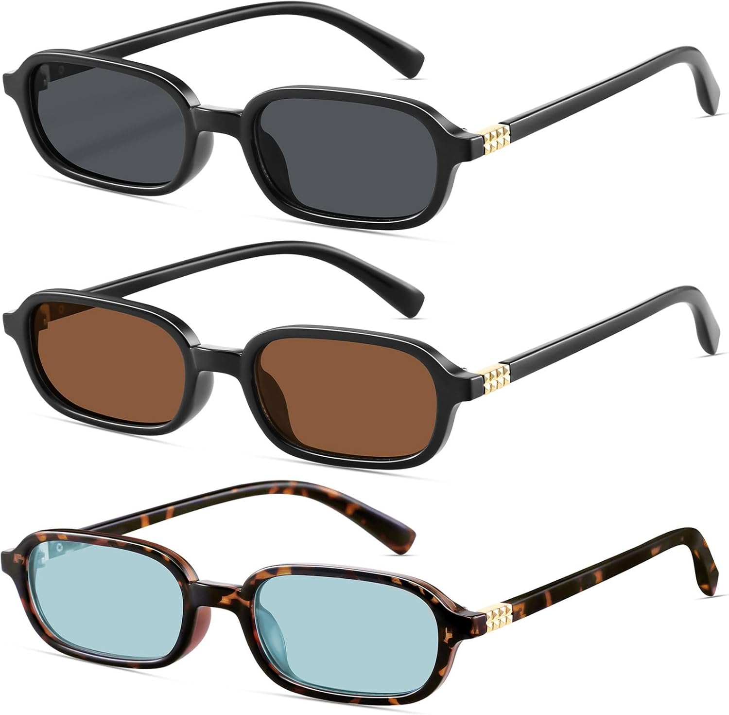 Retro Rectangular Sunglasses for Women Narrow Trendy Small 90S Style Square Frame UV Protection Sun Glasses