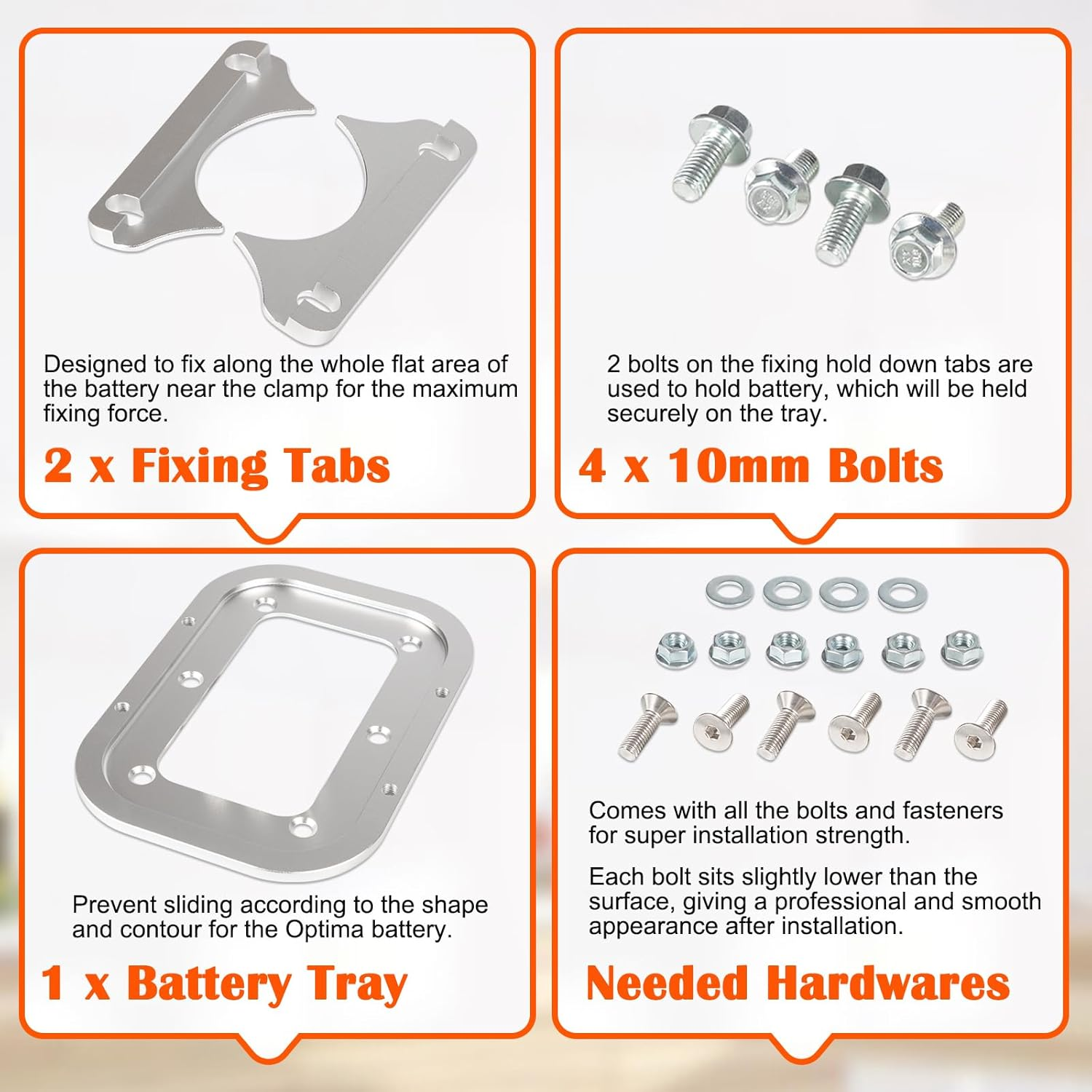 Billet Aluminum Battery Pallet - Trunk Battery Hold down Bracket Perfectly Compatible with Racing Trunk Optima Batteries Tray Blue Yellow Red Top 34M D34M D34 D34/78 34 34/78 image number 3