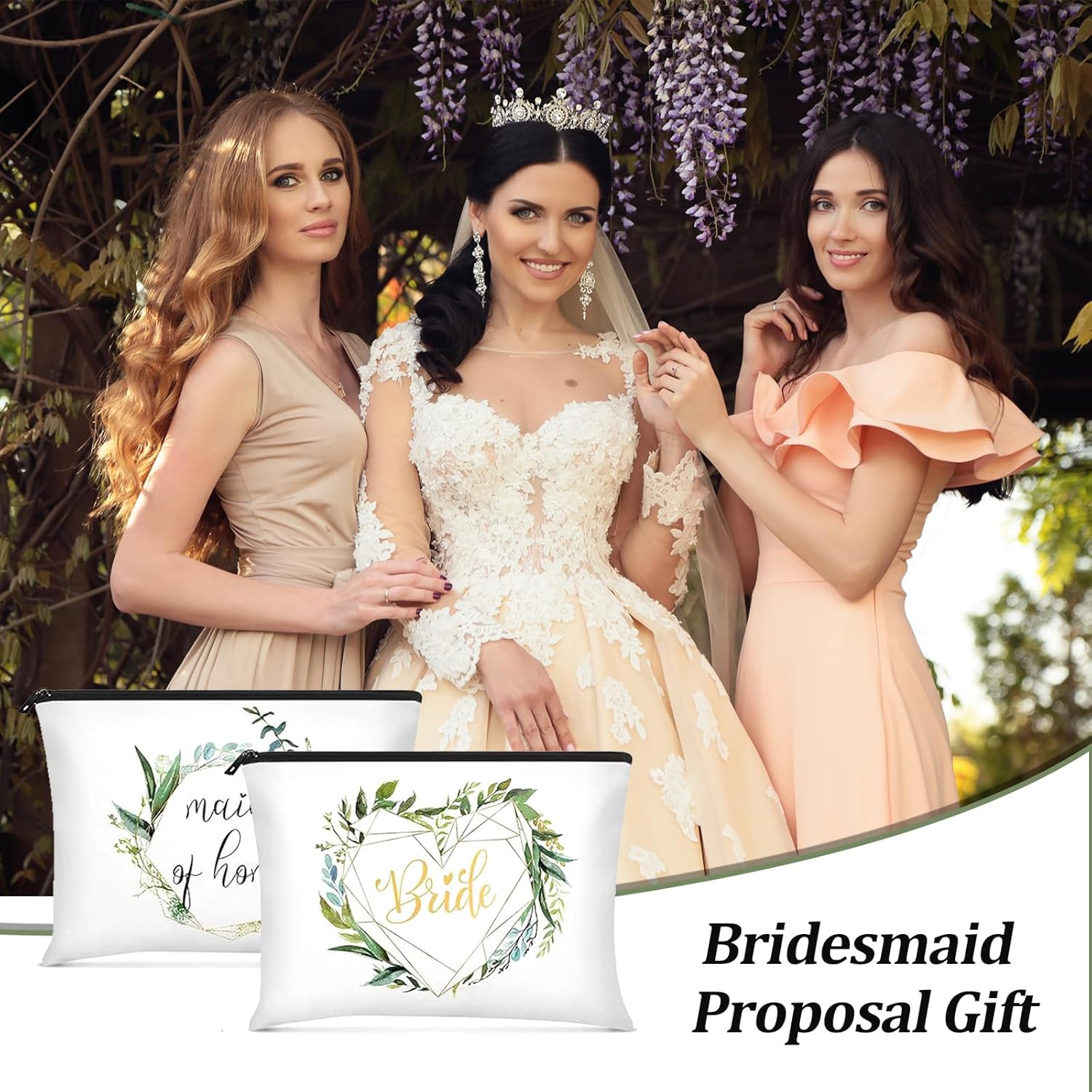 KASESSS Pack of 2 Bridal Cosmetic Bags, Women'S Travel Canvas Cosmetic Bag, Bride to Be Gifts, Make up Bag Gifts for Girlfriends, Bride and Bridesmaids, White, 22.5 X 15 Cm image number 6