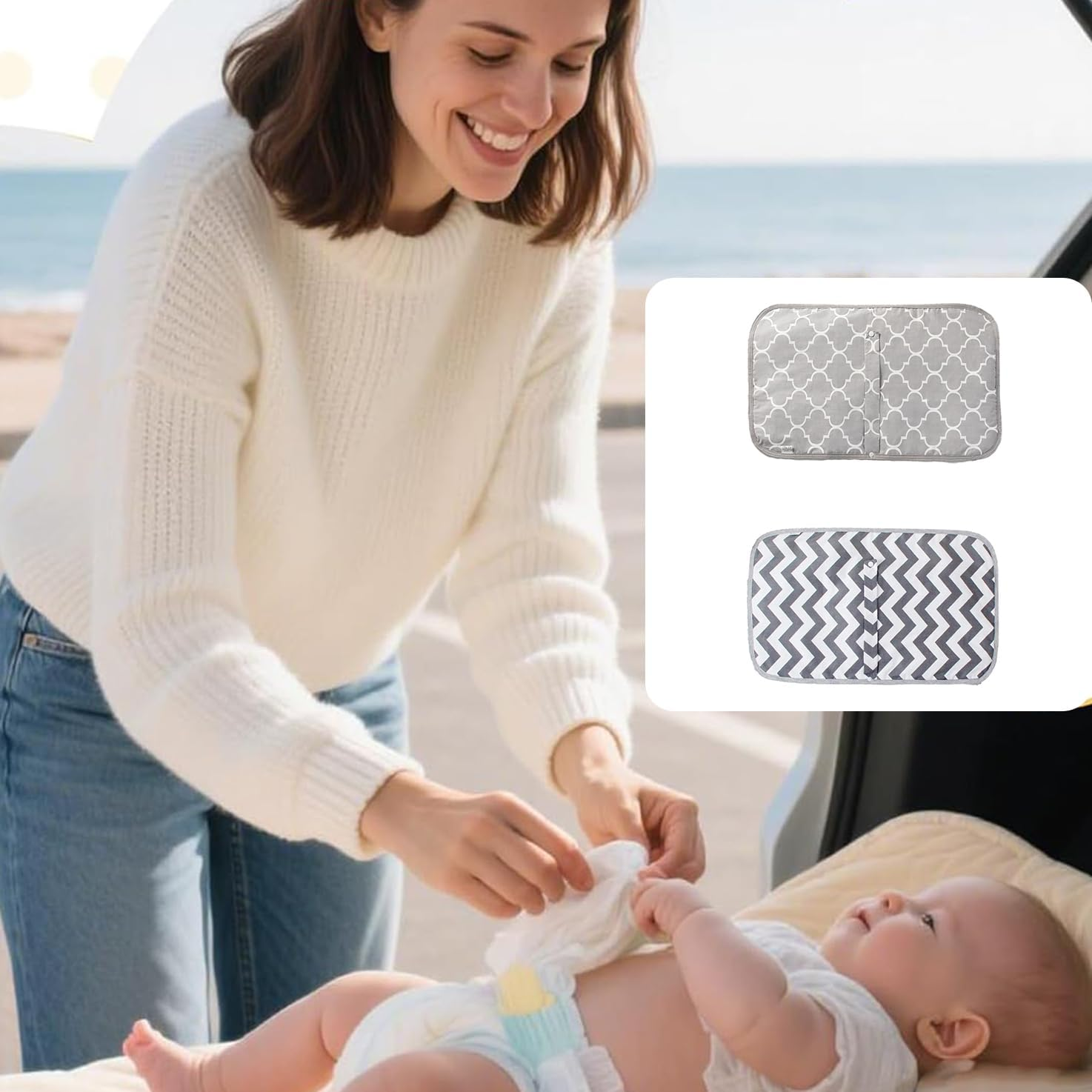 WADY 2 Pack Baby Diaper Changing Pads, Diaper Changing Pad, Waterproof Change Mat, Travel Baby Change Pad, Large Soft Cotton Foldable, Unisex Baby Stuff for Home Travel Outside, Reusable Change Mat (Stars+Lantern)