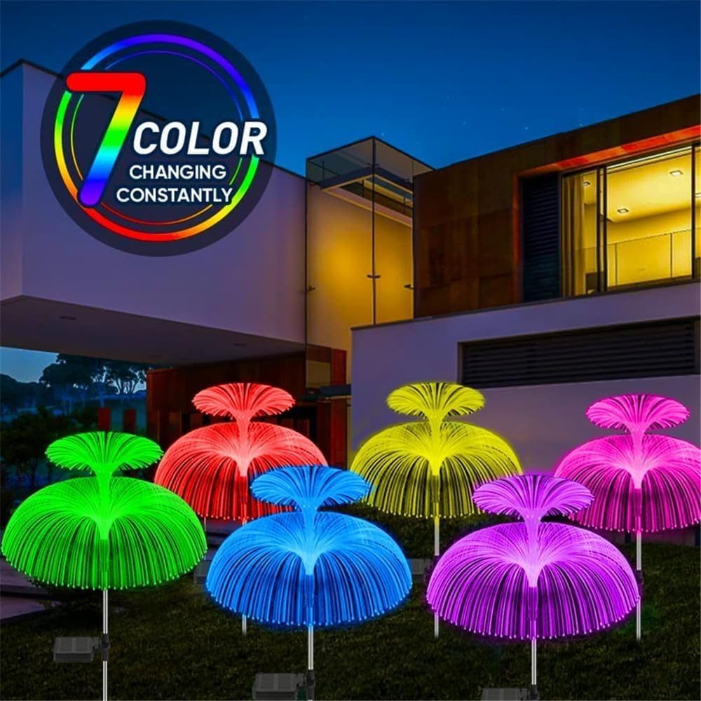 2Pakc Solar Garden Lights Layer Jellyfish, Star & Butterfly Solar Lights, 7-Color Changing Waterproof Outdoor LED Stakes for Garden, Yard, Patio, Walkway, Lawn, Pool, Parties, Christmas, Weddings