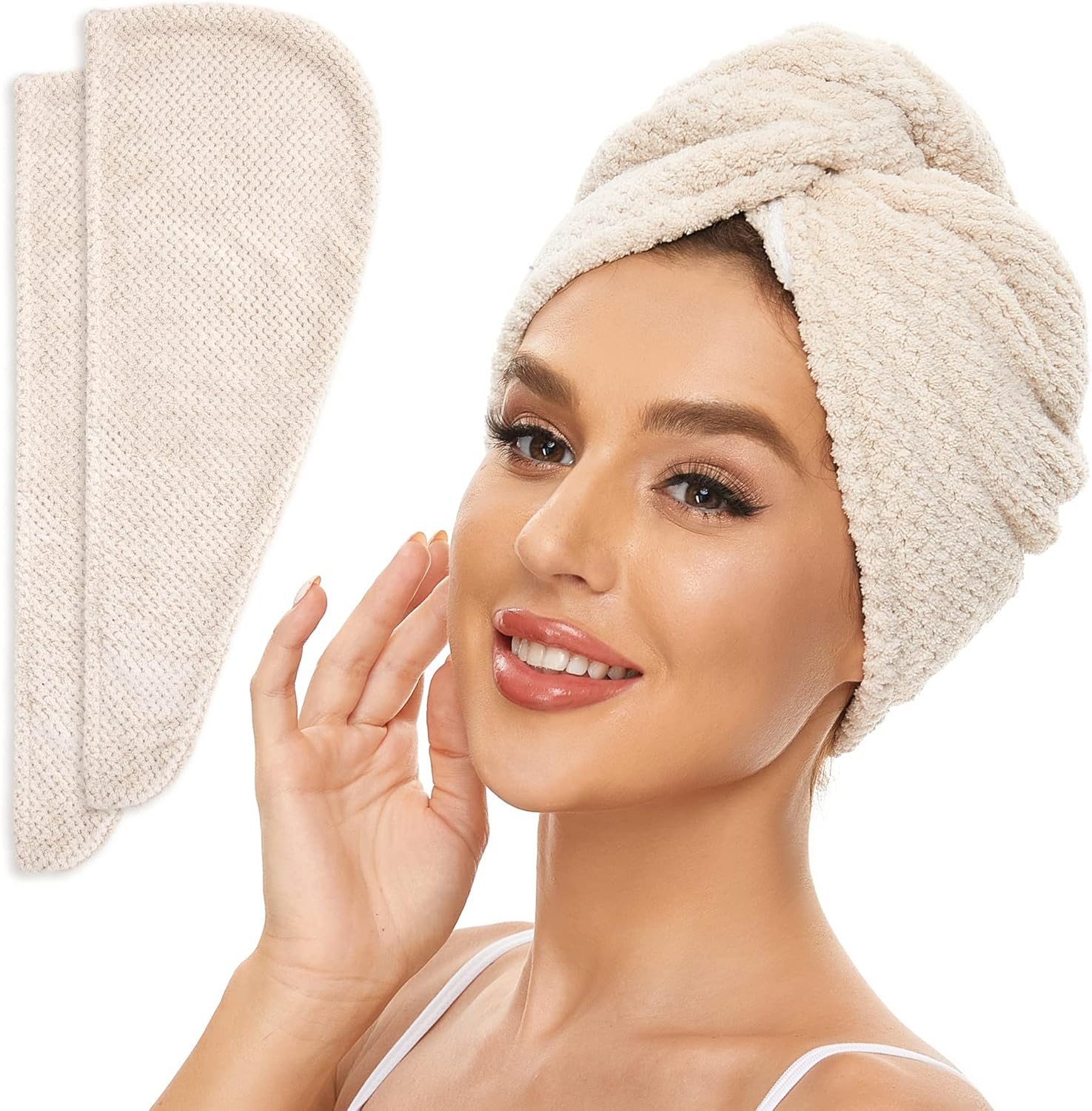 Simplefield 2 Pack Microfiber Hair Towel Wrap for Women, anti Frizz Quick Drying Hair Turban for All Hair Style, Absorbent and Lightweight (Blue)