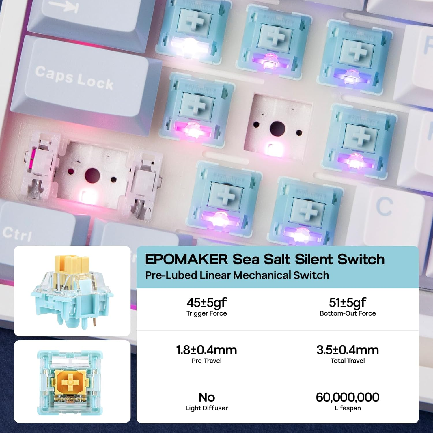 EPOMAKER TH108 Full Size Mechanical Keyboard, Wireless Gaming Keyboard with 8000Mah Battery, Creamy Gasket, 108 Keys, Hot Swap, Custom Driver, RGB Backlight (Blue&White, Sea Salt Silent) image number 6