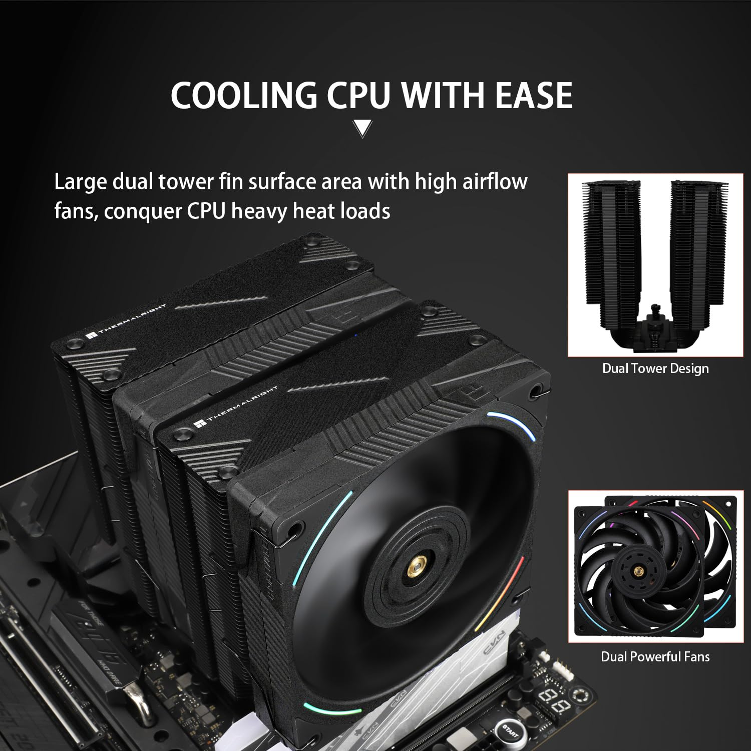 Thermalright Phantom Spirit 120 EVO CPU Air Cooler, 7 Heat Pipes CPU Cooler,Dual 120Mm PWM Fans,Aghp 4.0 Technilogy,For AM4/ Am5/Intel LGA1851/1700/1150/1151/1200/2011,CPU Cooler-Black image number 2