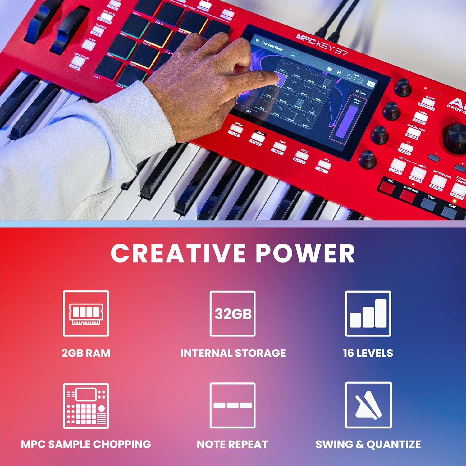 Akai Professional MPC Key 37 Standalone Production Workstation, Drum Machine, MIDI Keyboard, Synthesizer with Wifi, Bluetooth, Touchscreen, Plug-Ins