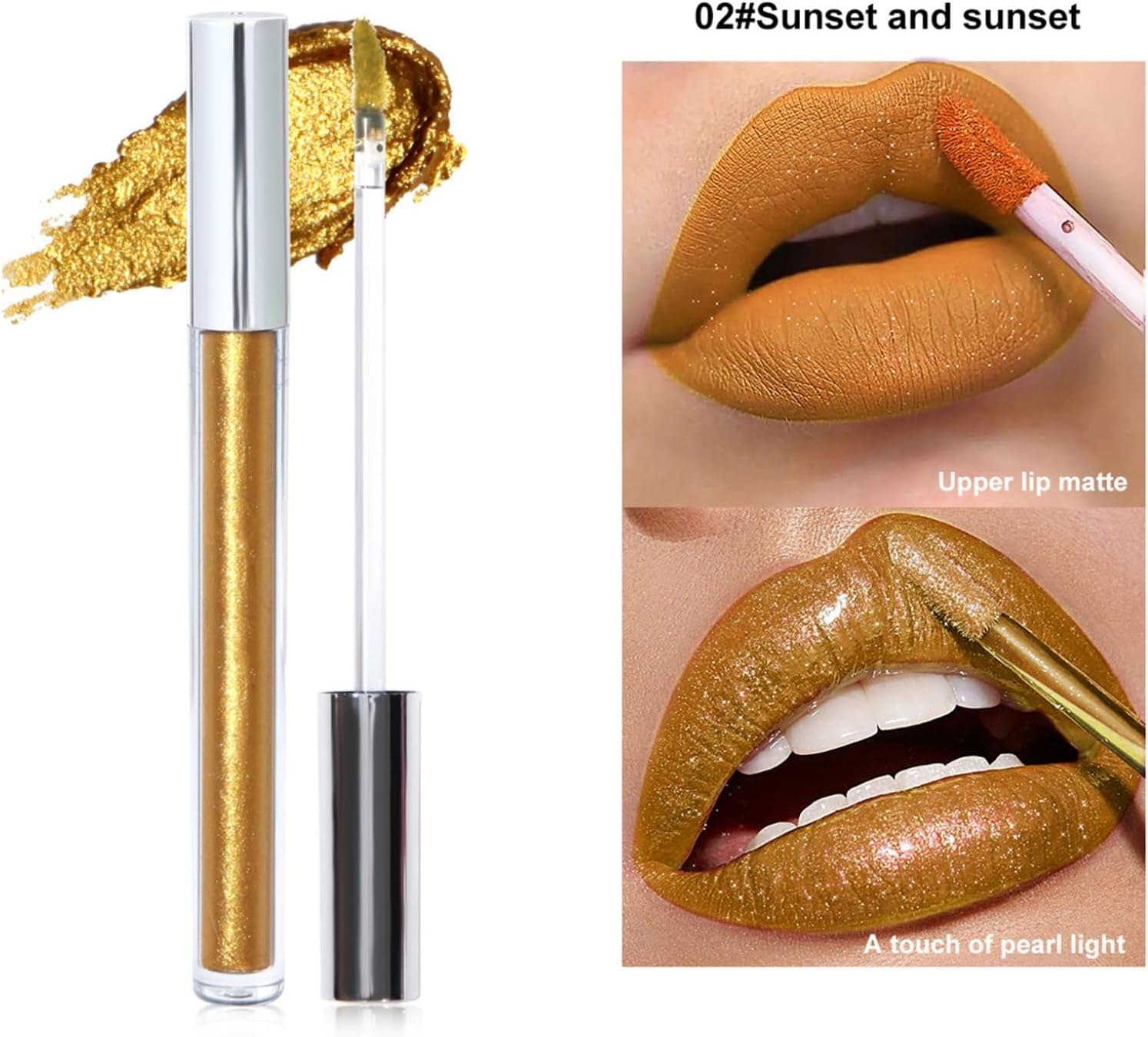 Yeahdor Metallic Glitter Liquid Lipstick Smudge Proof Waterproof Lip Gloss Long Lasting Vibrant Color Non Stick Cup Lightweight Feel Gold One Size - Dark Purple image number 3