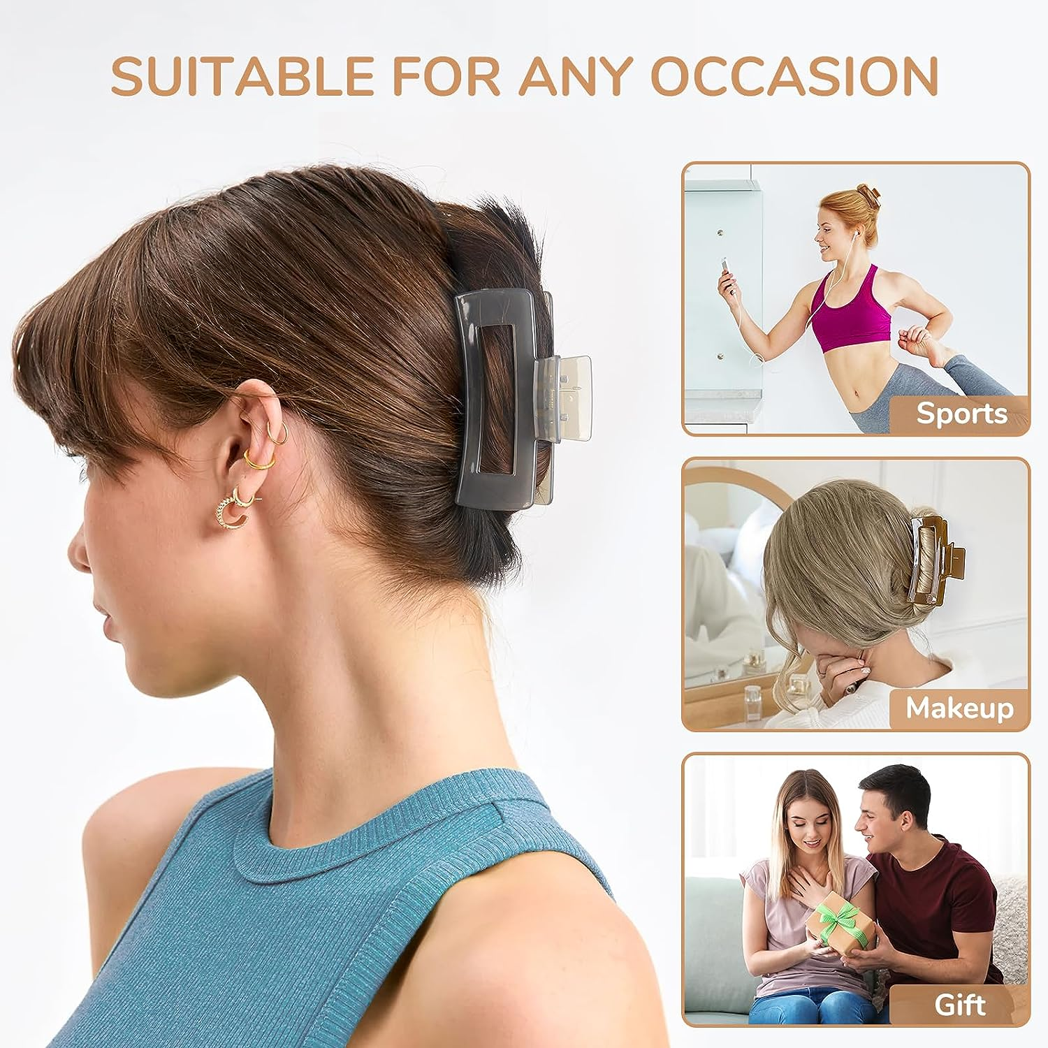 Vigorpace 8 Pcs Large Hair Claw Clips 4.1" Non-Slip Big Square Matte Hair Claw Clips for Women Girls, Strong Hold Banana Clips for Thick Thin Hair image number 4