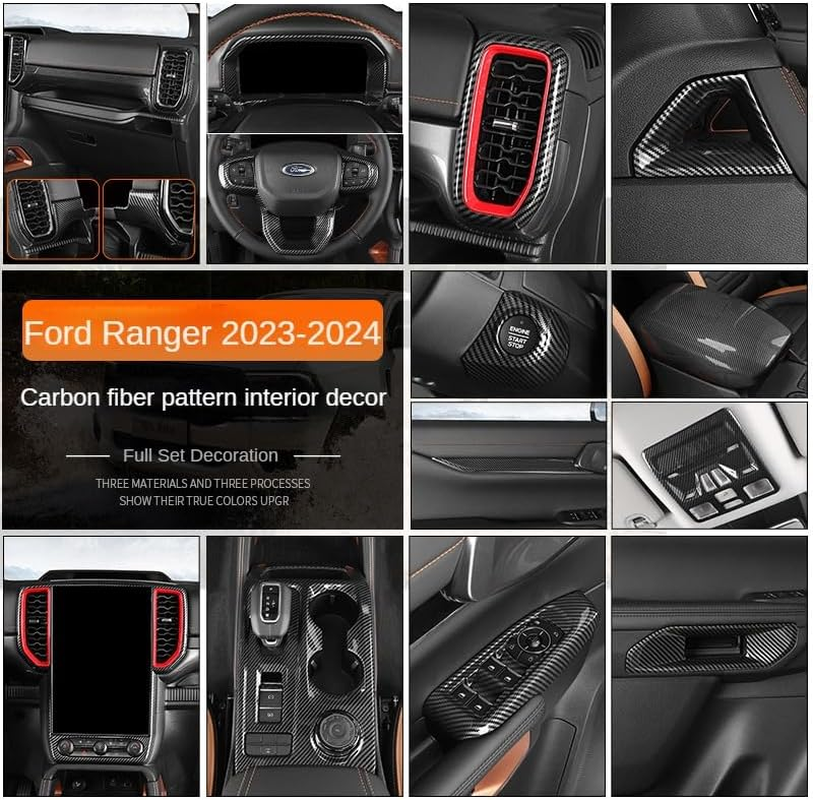 Car Central Control Dashboard Trim Cover Co-Pilot Dash Board Cover Decoration Protective Cover Car Accessories Compatible with Ford Ranger 2022 2023 2024 Carbon Fiber Interior Trim ABS image number 5