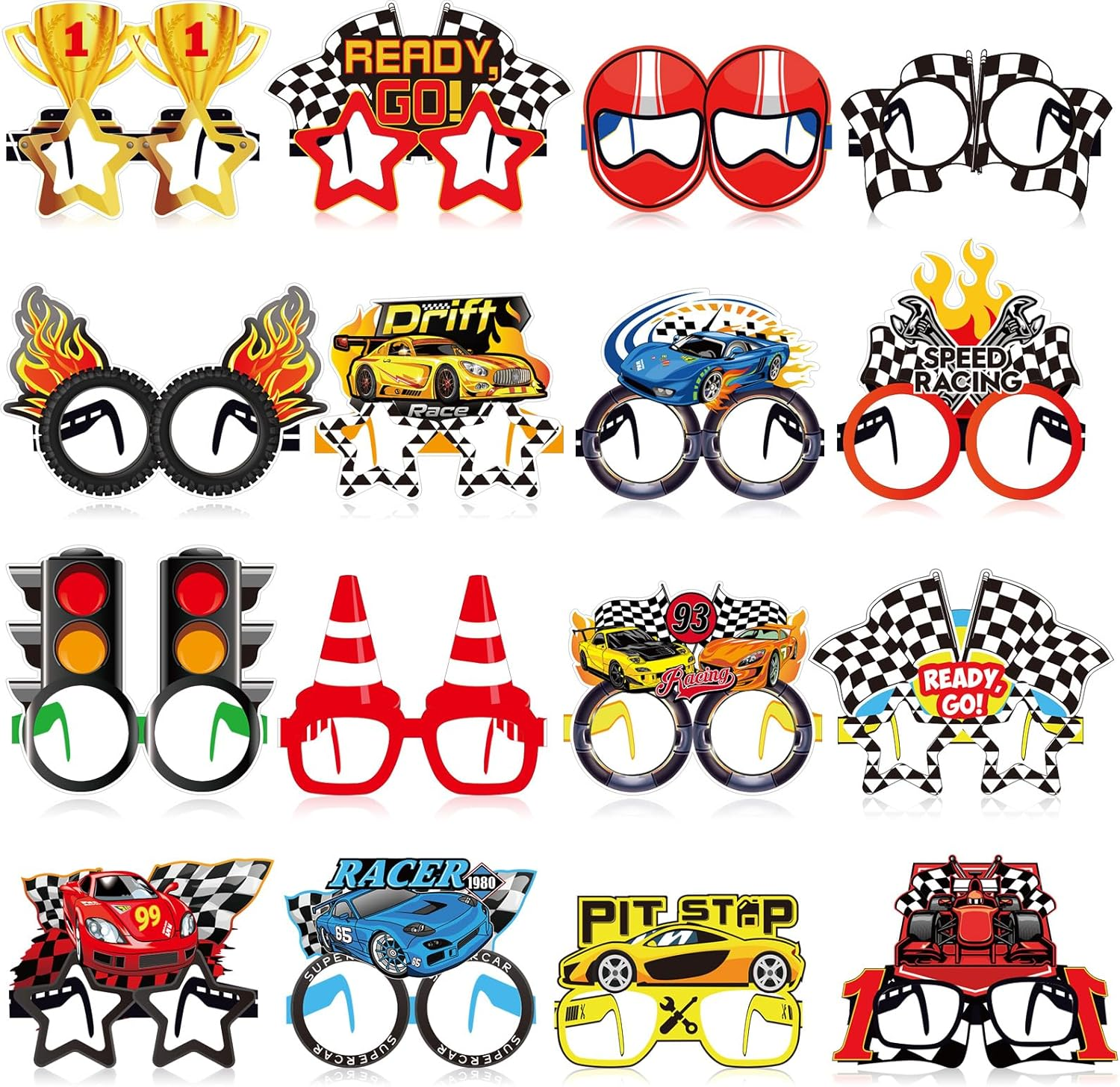 32 Pcs Race Car Party Decorations Racing Paper Glasses Frame Trunk Car Theme Eyeglasses Racing Car Photo Booth Props for Boys Race Car Birthday Party Baby Shower Favors Supplies image number 1