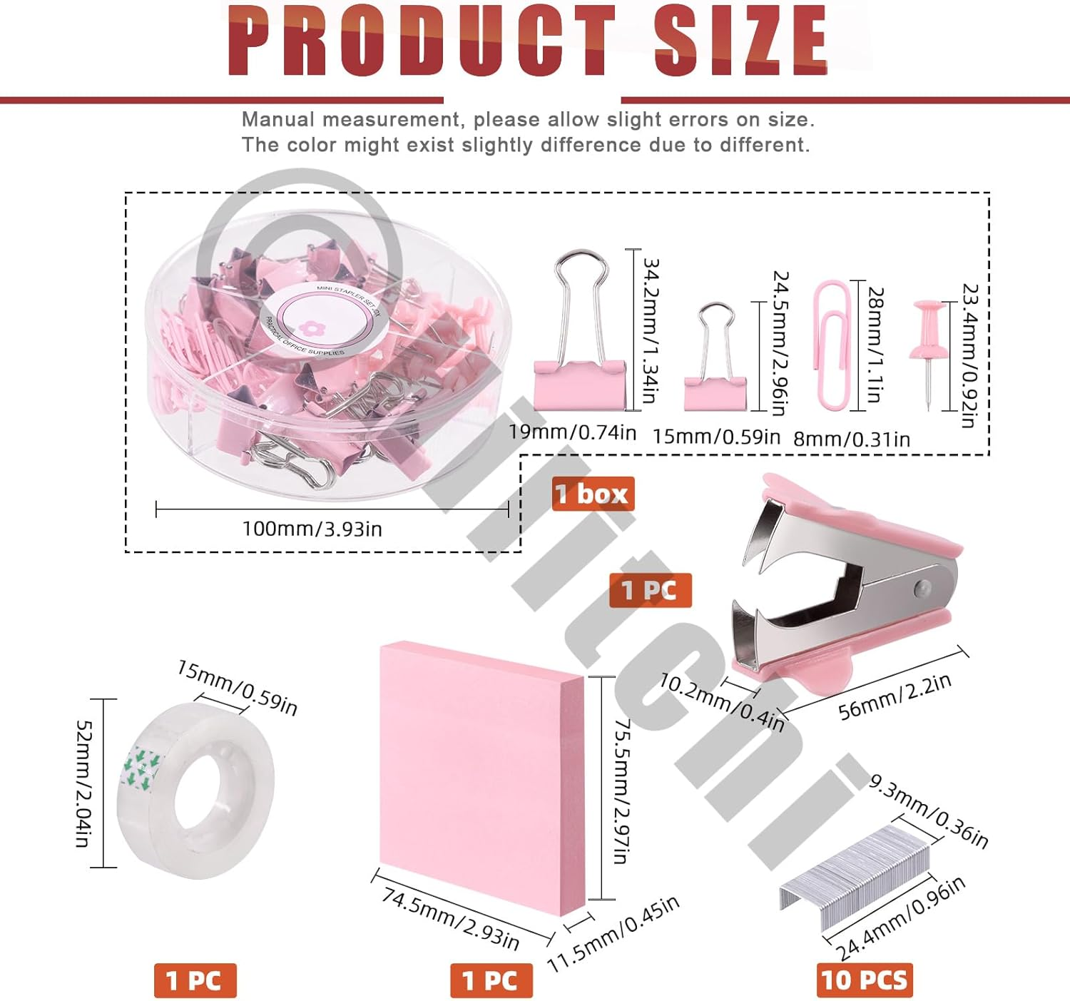 Hilitchi Pink Office Supplies Desk Accessories Set - Stapler, Tape Dispenser, Scissors, Tabs, Clips, Staples for Women, Coworkers, Students image number 1