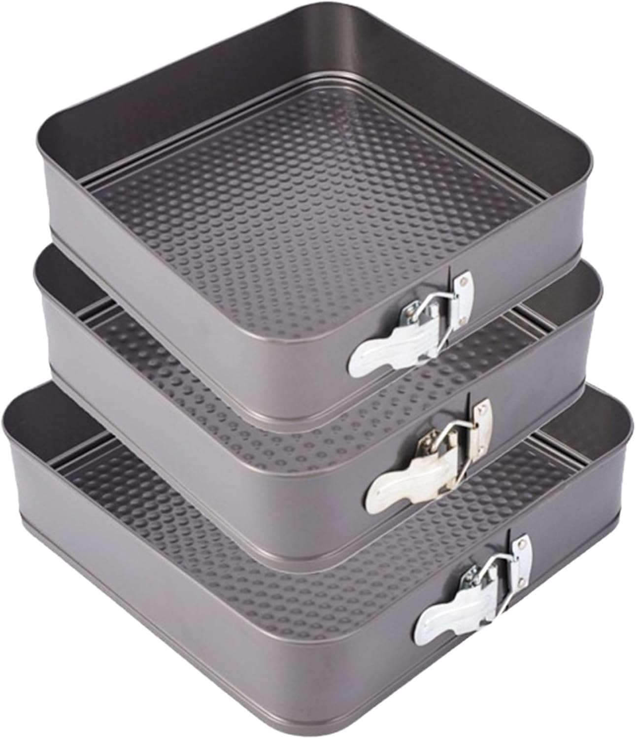 3 Pcs Square Cake Pan,Cheesecake Baking Pan Metal Square/Rectangle Cake Lock Making Pan with Removable Loose Base,Non Stick Carbon Steel(9.5/10/11 Inch) image number 4