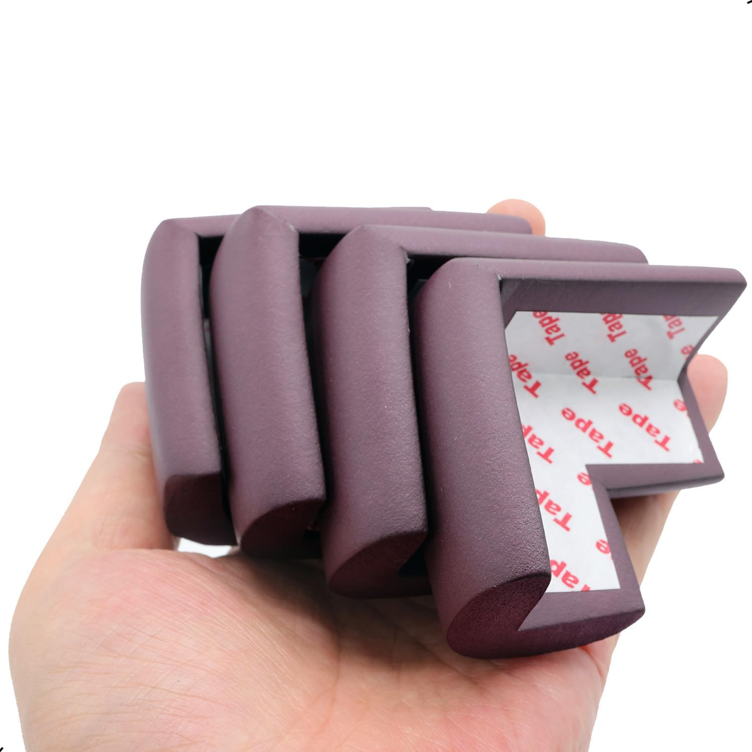 4 Pack Soft Foam Baby Proofing Corner Guards & Edge Protectors, Pre-Taped Table Corner Protector, Children Safety Furniture Desk Bumper, Cushion for Sharp Corners, L Type,Brown image number 1