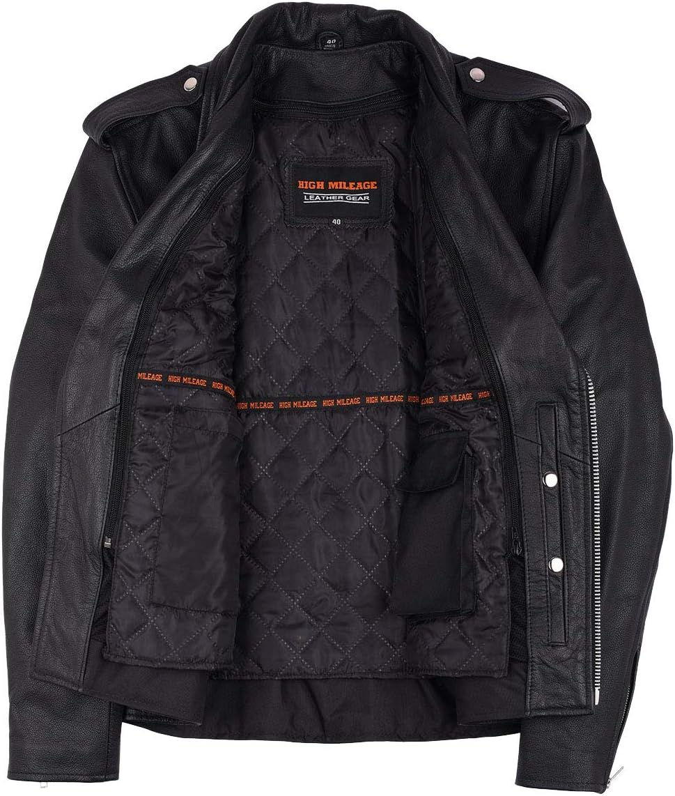 Men'S Eagle Embossed Live to Ride - Ride to Live Classic Black Leather Motorcycle Biker Jacket image number 4