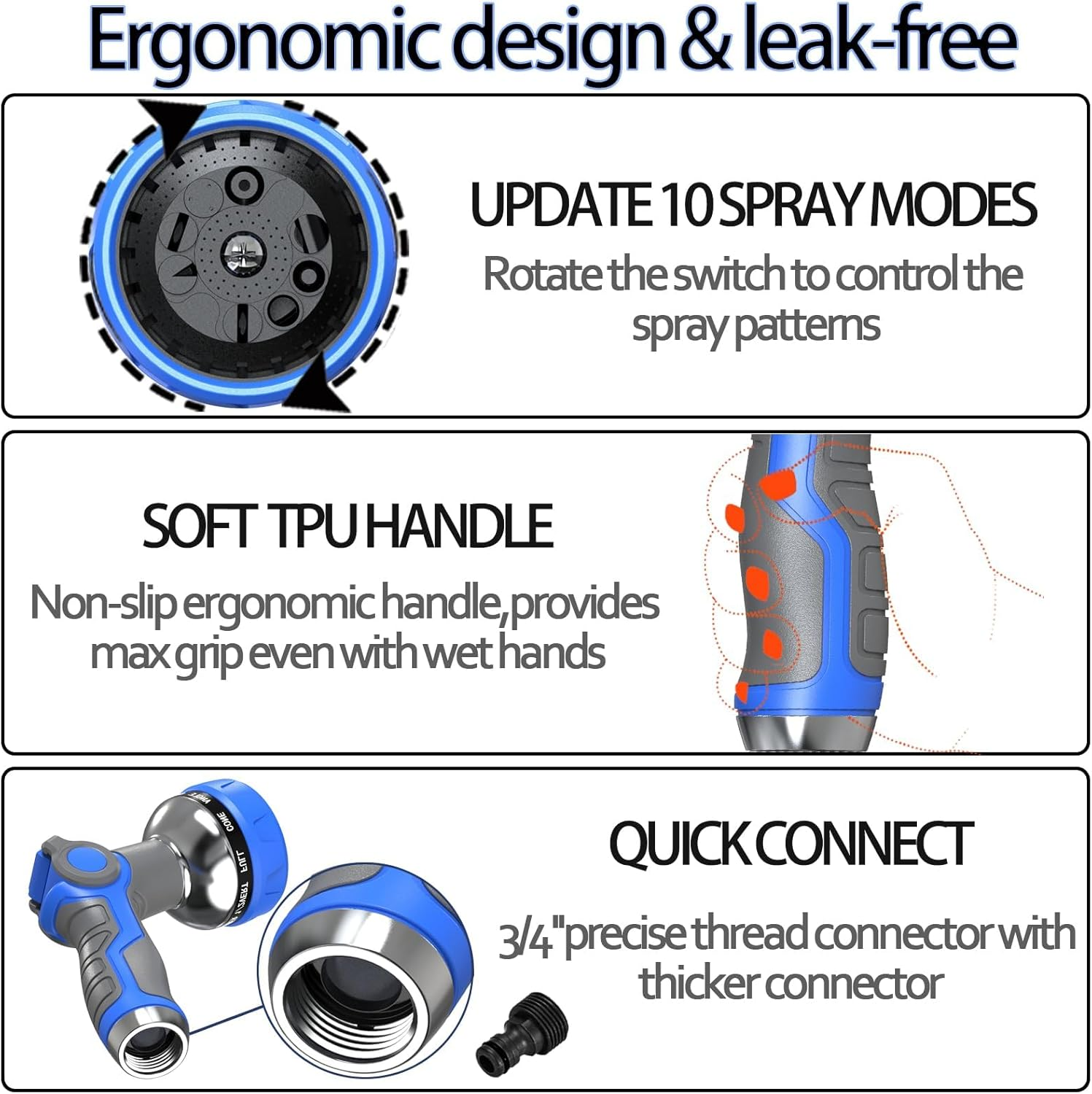 Hose Nozzle 10 Adjustable Patterns Premium High Pressure Water Hose Nozzle with Thumb Control Design Hose Sprayer Nozzle for Garden & Lawns Watering, Cleaning, Pets & Car Washing