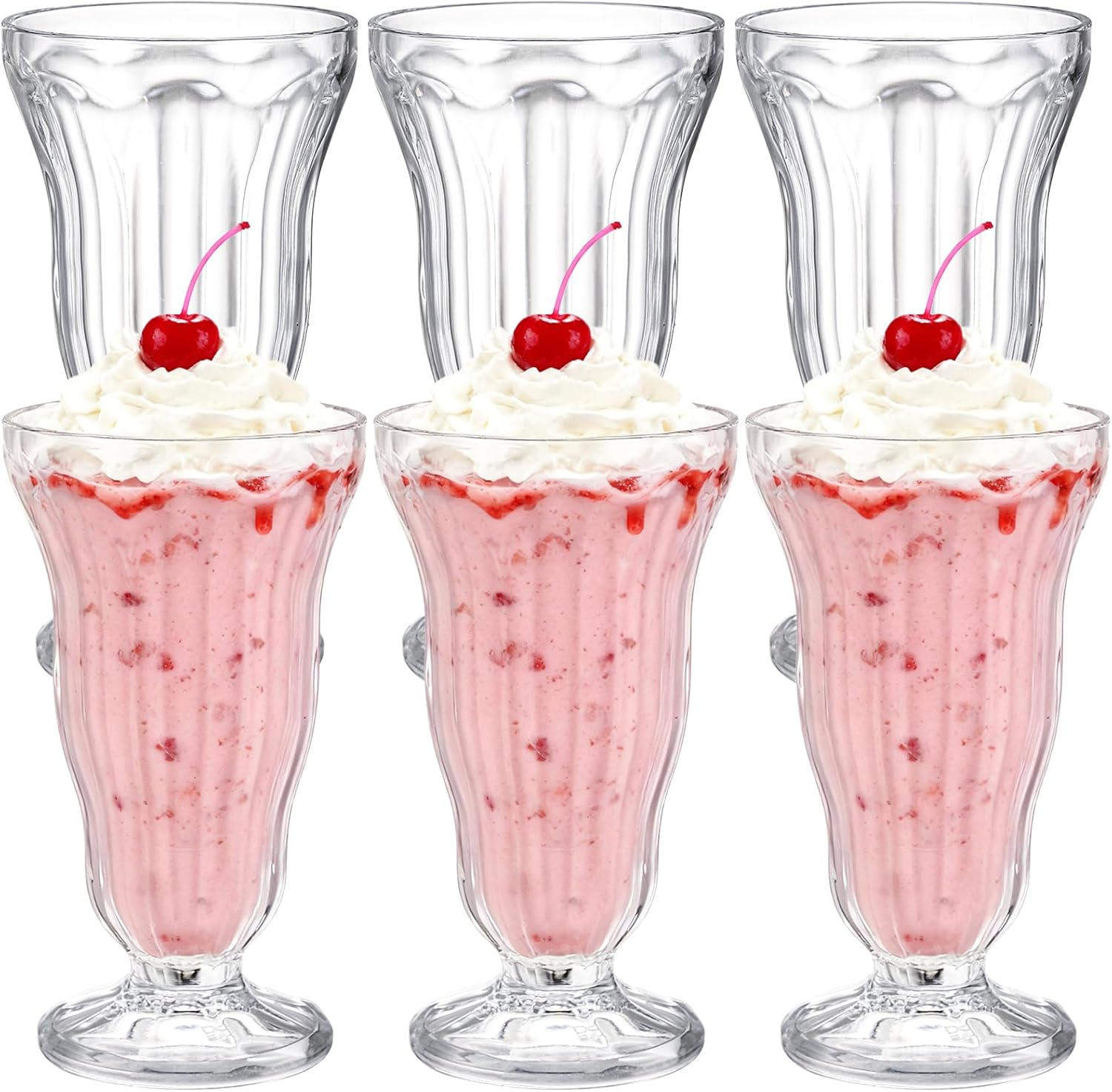 6 Pack Acrylic Milkshake Glasses, 15 OZ Clear Old Fashioned Soda Glass, Shatterproof Footed Ice Cream Cups, Plastic Pina Colada Fountain Glasses, Great for Juice, Tropical Drinks, Party image number 2