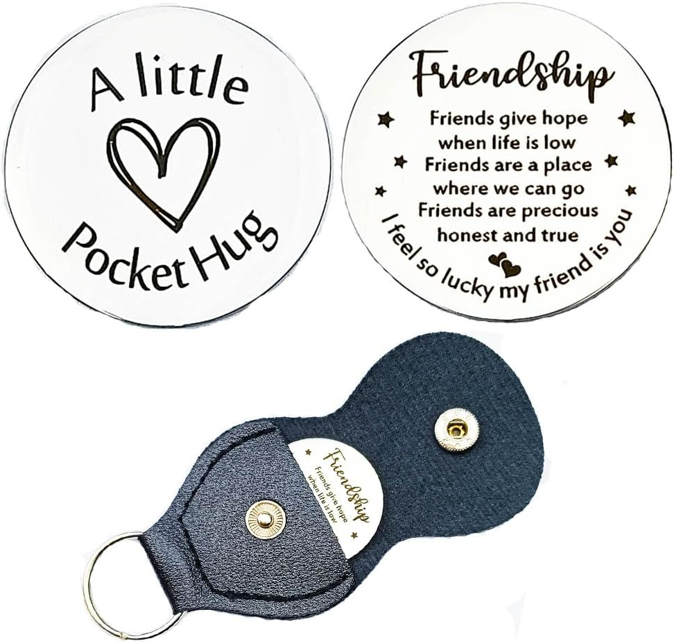 Encouragement Inspirational Gifts for Women Men Pocket Hug Token Keychain Christmas Birthday Gifts for Sister Friend Hug Tokens Keepsake with PU Leather Key Chain