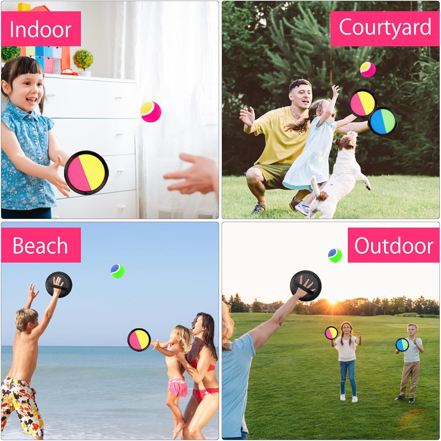 DAKLUNAR Velcro Ball Game Throwing Game Children from 3 4 5 6 7 Years Velcro Ball Beach Toy with 4 Catch Discs image number 2