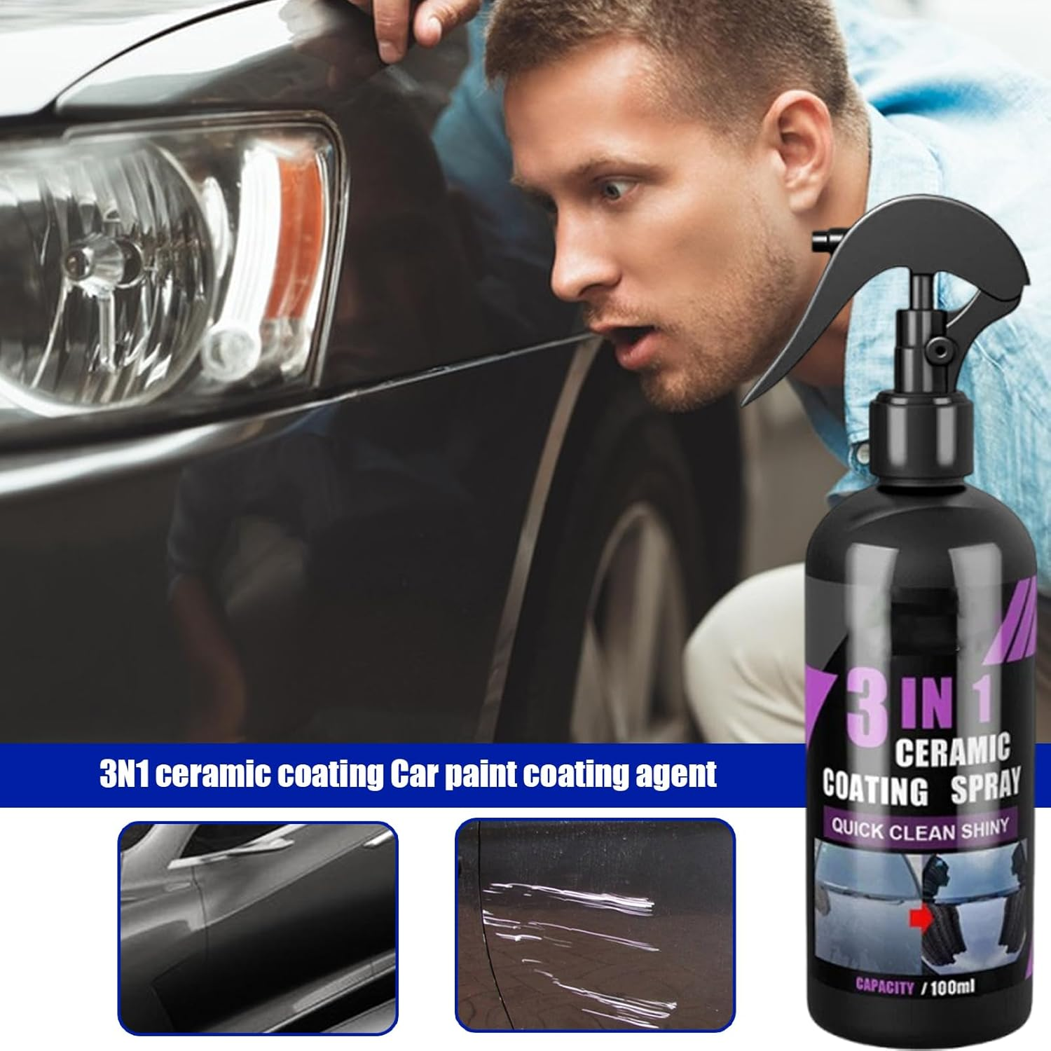 Car Wax Ceramic Coating - 100Ml Detail Spray Nano Wax Coating,Professional Paint Care Liquid, Renewal Agent, Automotive Top Coats for Trucks Suvs image number 6