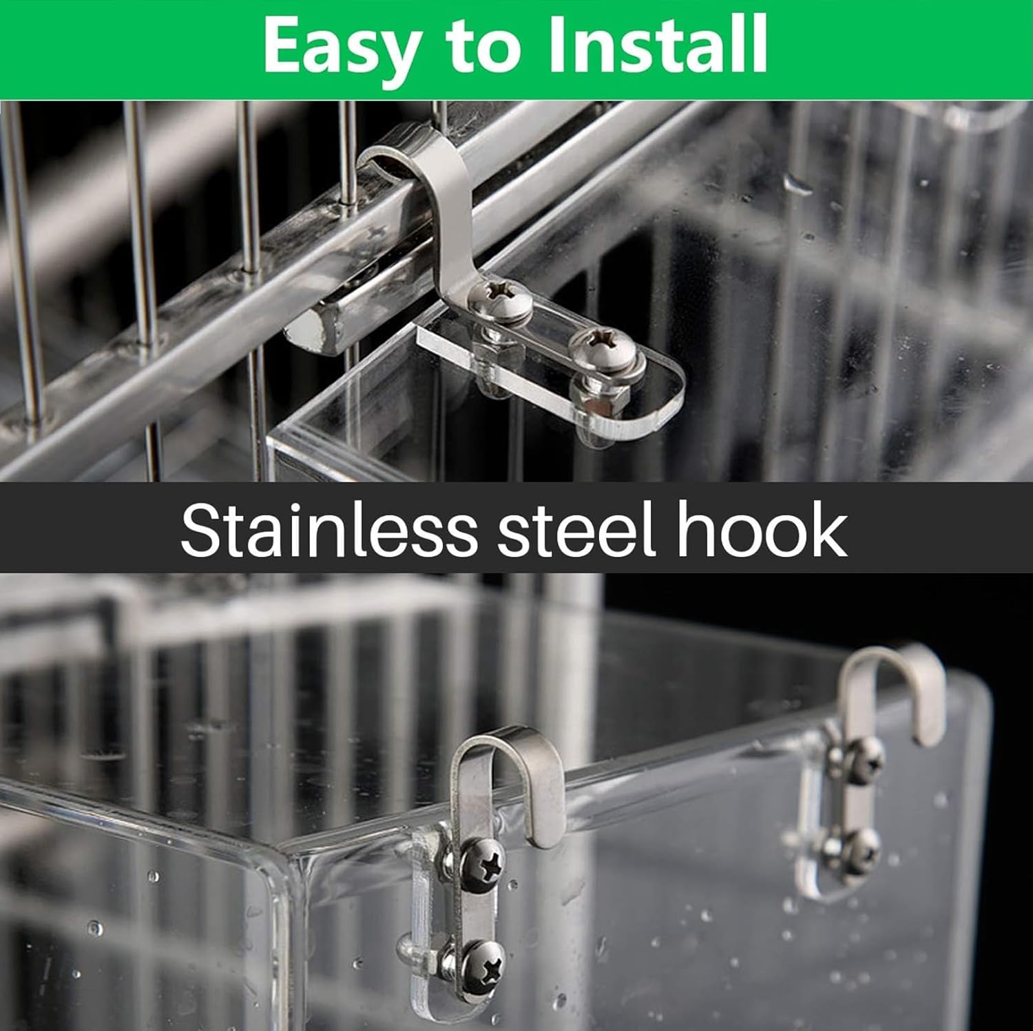 FUNNTY Acrylic Hanging Bird Bath Cage Bird Bathtub Bath Shower Box No-Leakage Bird Bathtub Bird Feeder Cage Bathtub Box for Parakeets Small Bird Parakeets Parrot with 4 Hooks（ 11X13X13Cm） image number 2