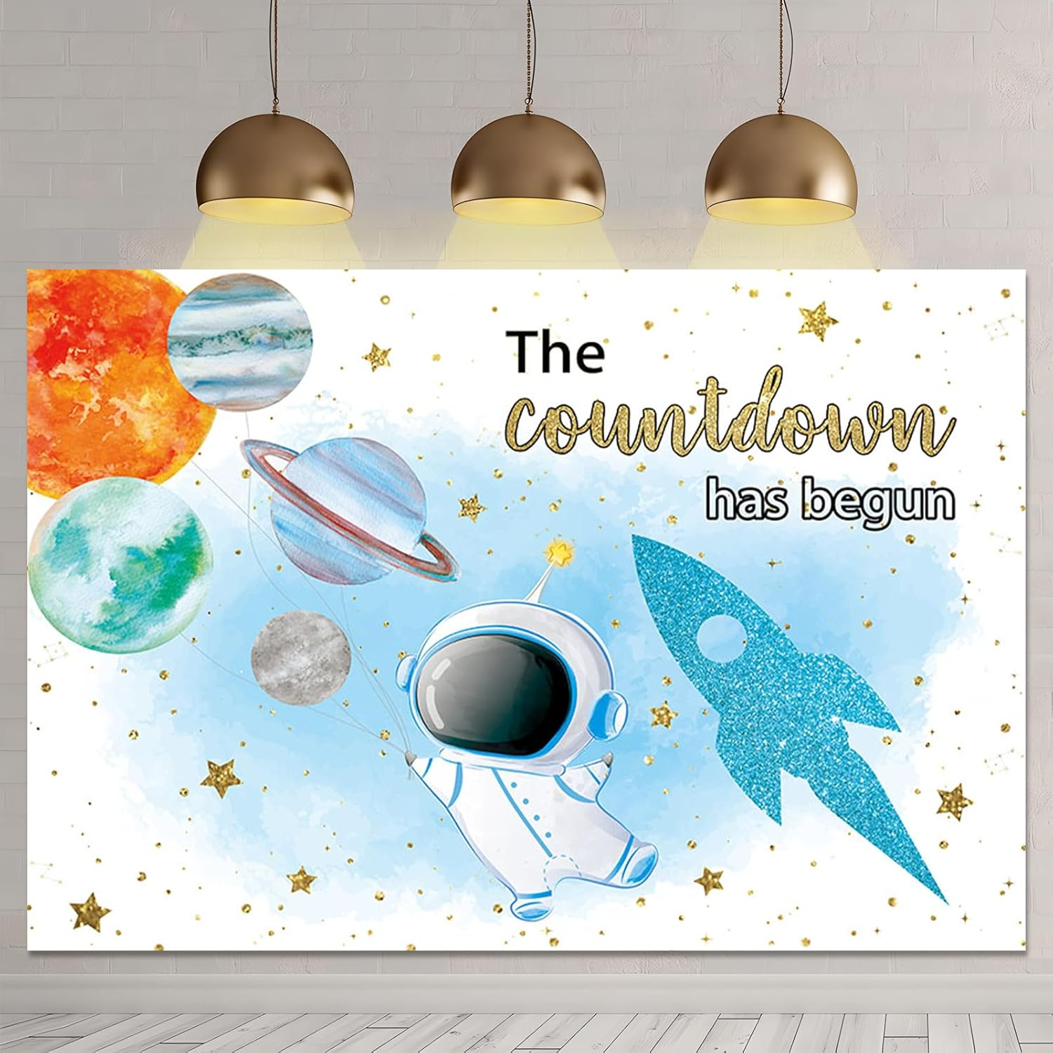 APROPHIC Space Baby Party Background Blue Astronaut Boy Countdown Hat Started Background Rocket Planet Baby Shower Decoration Banner Photography Background 210 X 150 Cm image number 2